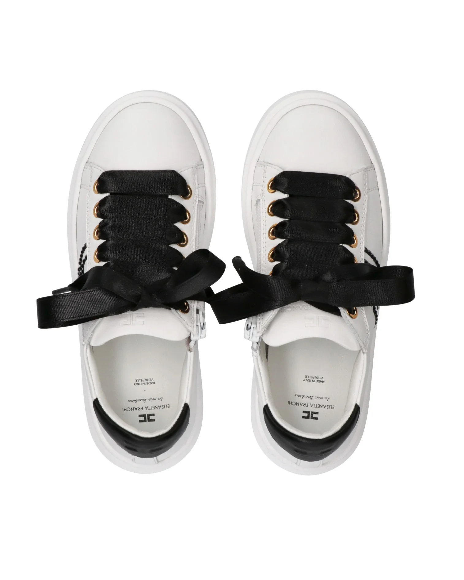 Elisabetta Franchi La Mia Bambina Sneakers Bassa Bianco/Nero con Lacci per Bambine