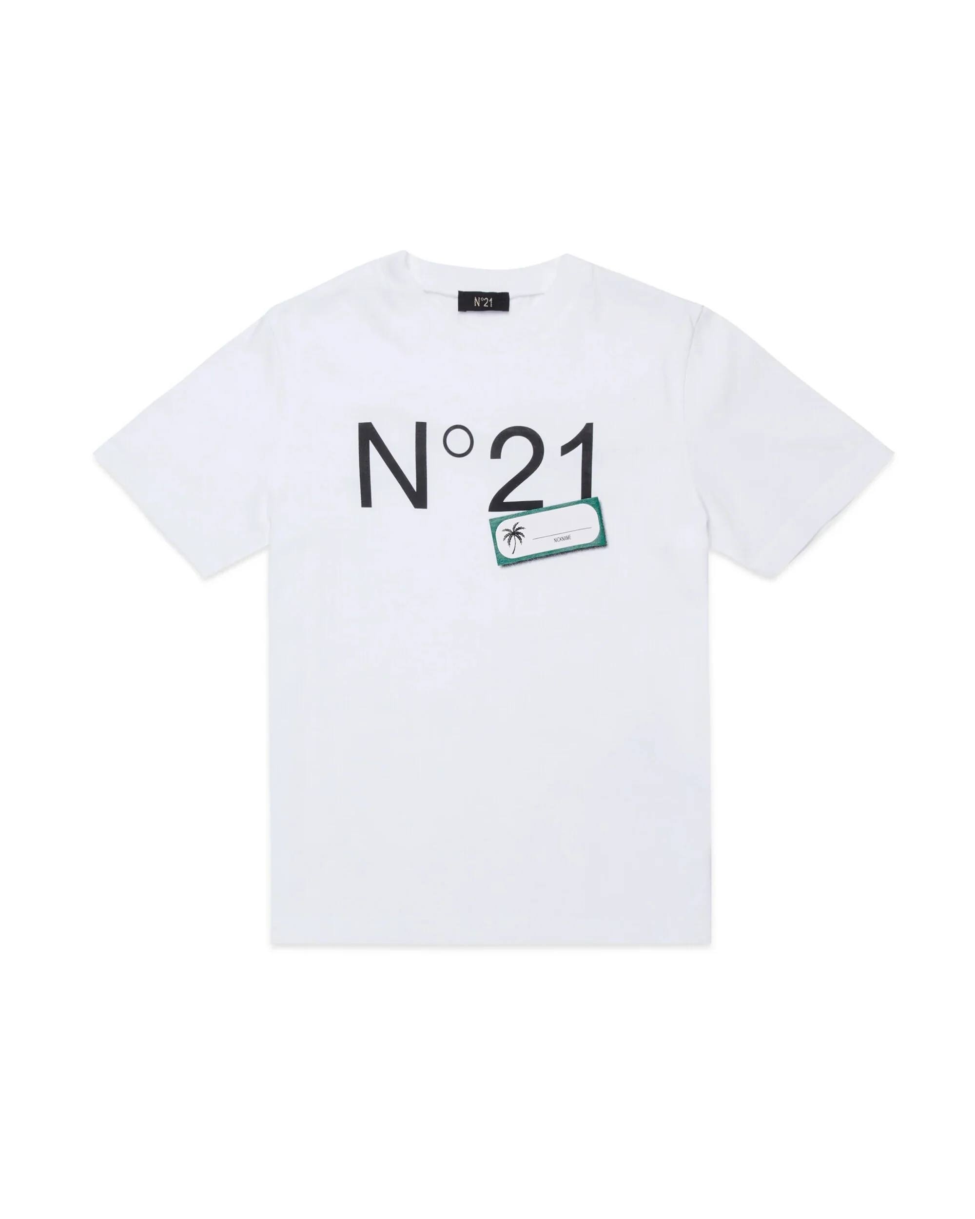 N21 Kids T-shirt Bianca Girocollo con Stampa Logo a Contrasto per Bambine