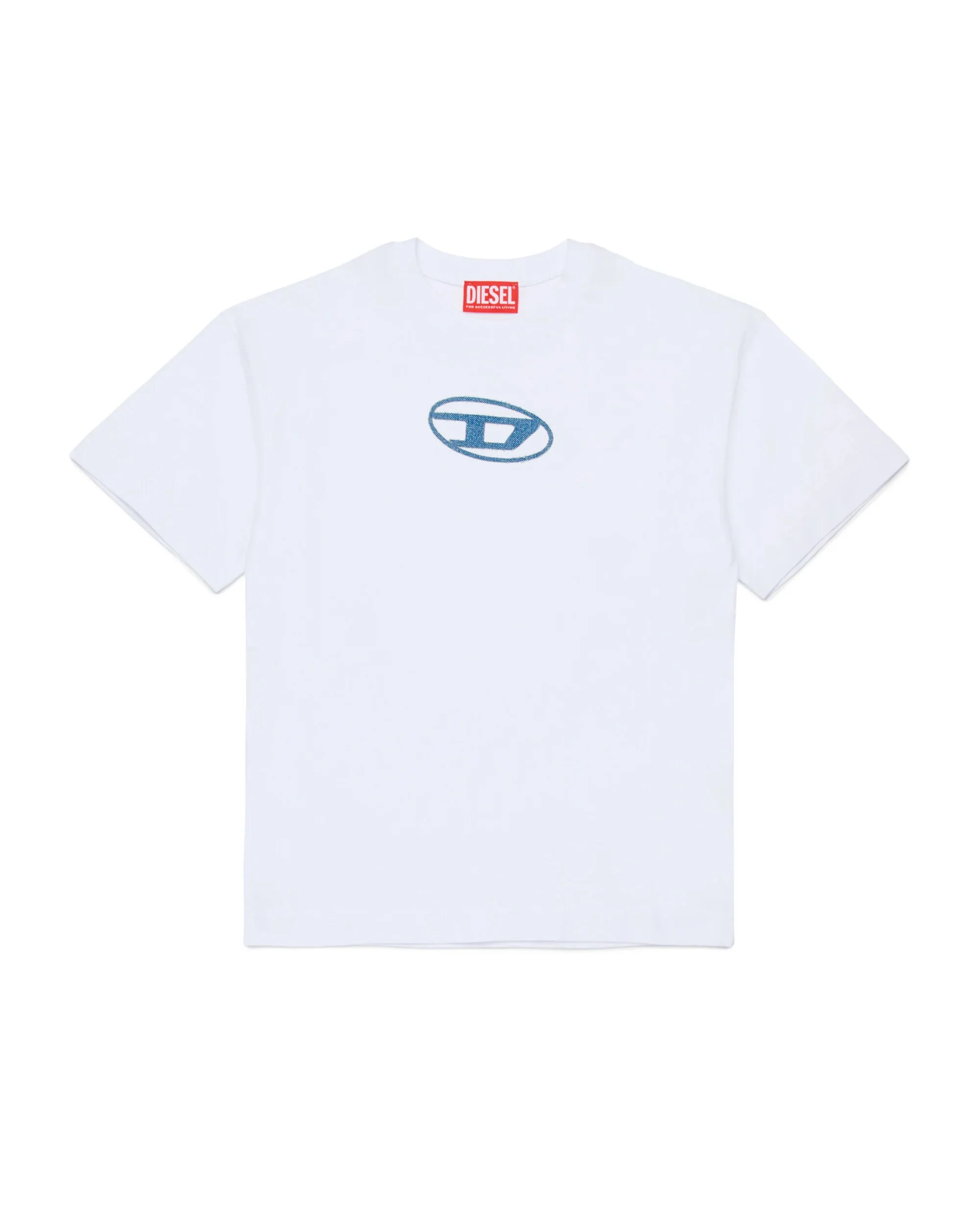 Diesel Kids T-shirt Bianca con Logo Oval D Ricamato per Bambini