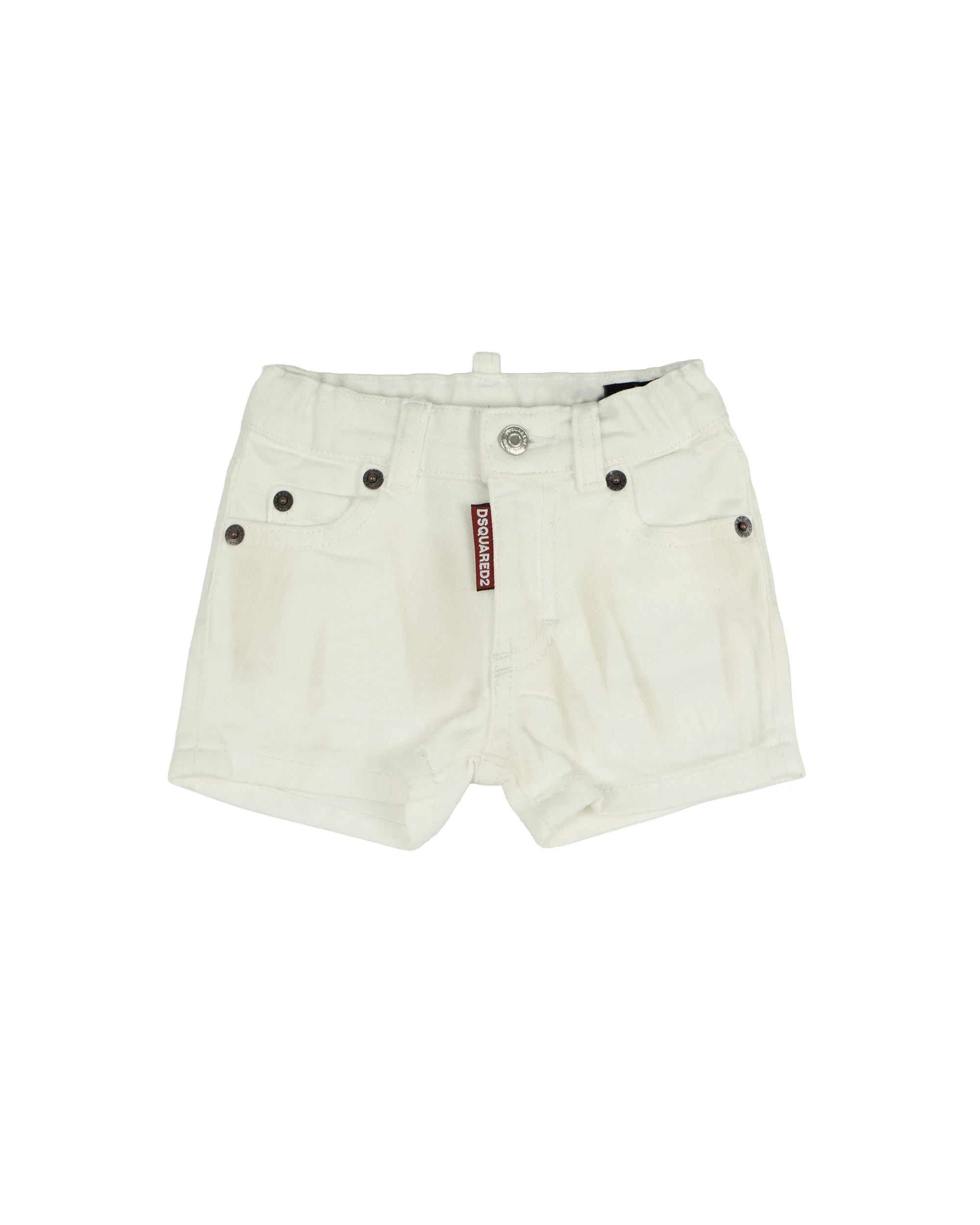 Dsquared2 Kids Bermuda in Denim Bianco con Stampa Logo sul Retro per Neonati