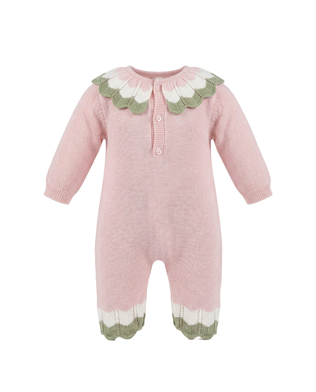 Marlu Tutina Panna con Dettagli Rosa/Verde e Ricamo Fiore per Neonate