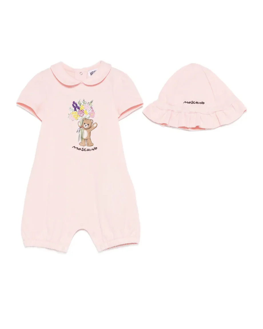 Moschino Kids Pagliaccetto e Cappello Rosa per Neonate