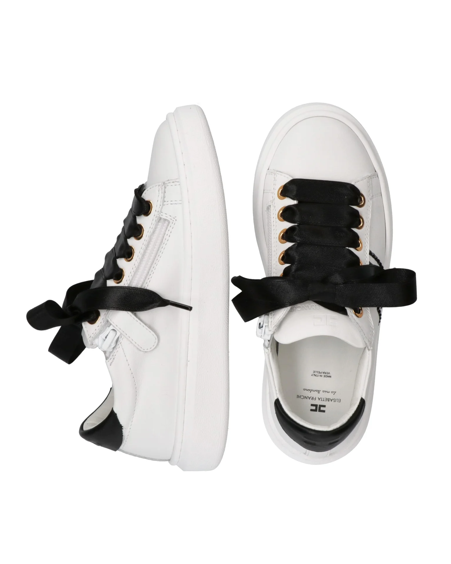 Elisabetta Franchi La Mia Bambina Sneakers Bassa Bianco/Nero con Lacci per Bambine