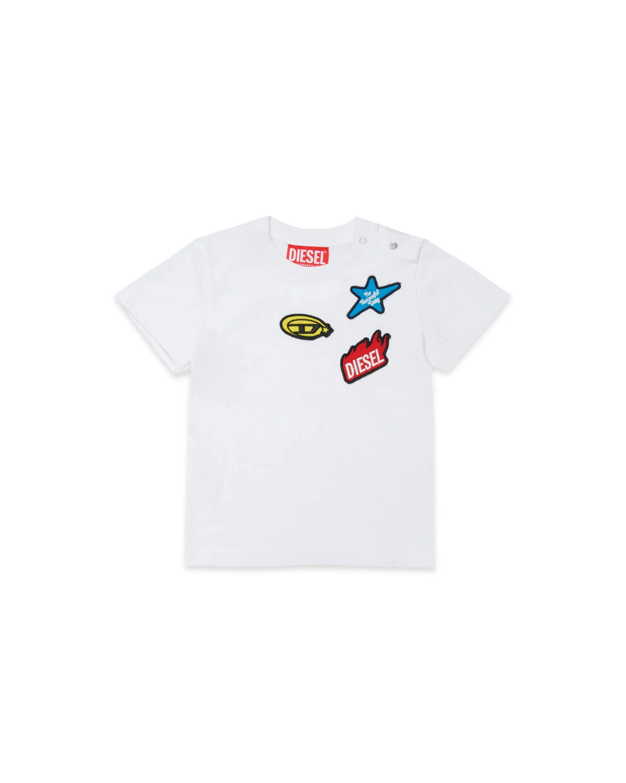 Diesel Kids T-shirt Bianca con Applicazioni Patch Unisex per Neonati