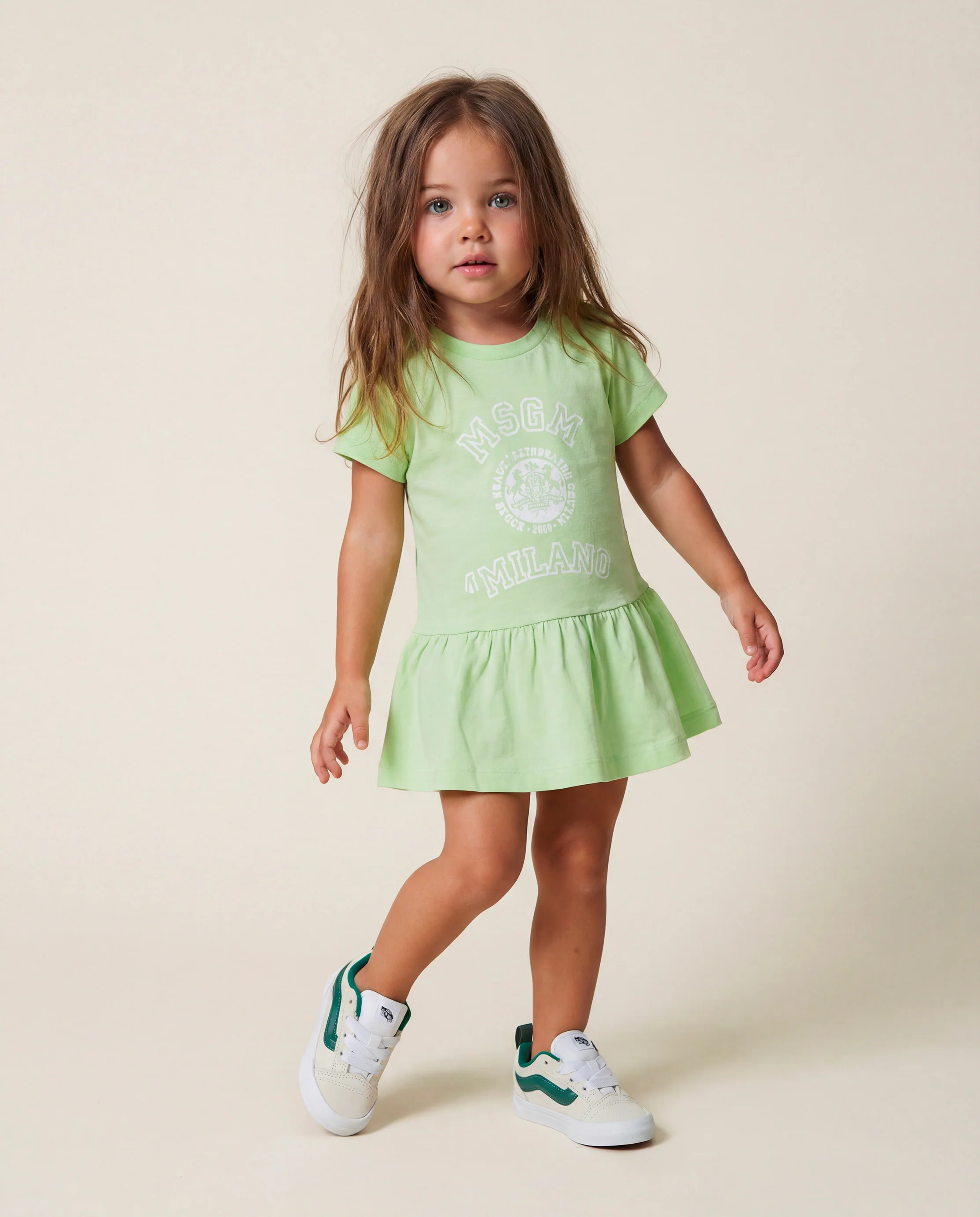 Msgm Kids Abito Verde con Stampa Logo per Neonati