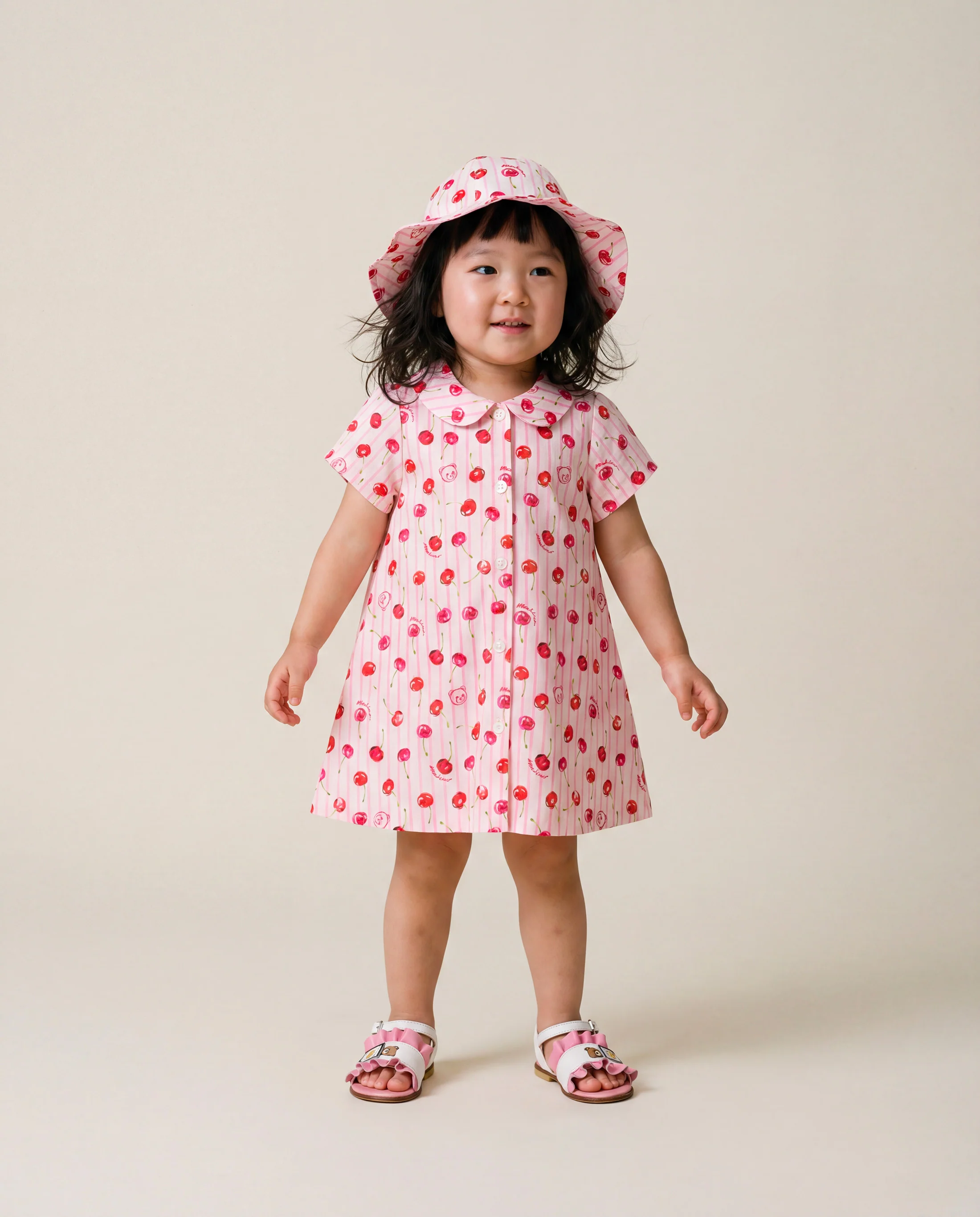 Moschino Kids Abito Rosa/Cherry con Bottoni per Neonate