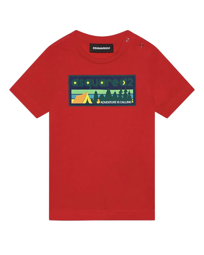 Dsquared2 Kids T-Shirt Rosso con Logo per Neonati