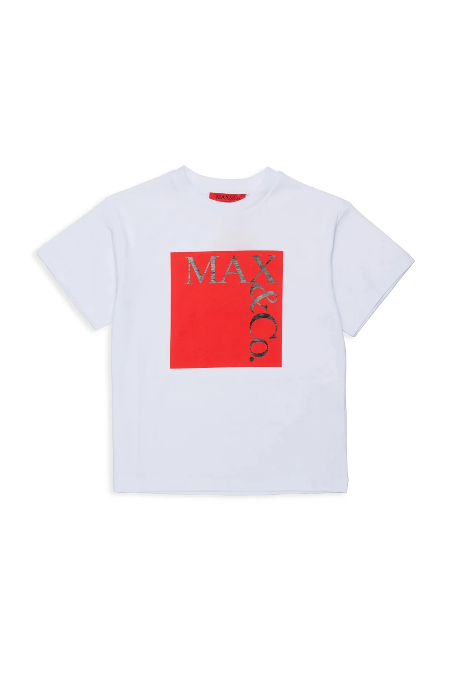 Max & Co T-Shirt Bianca con Logo Stampato in Rosso per Bambine