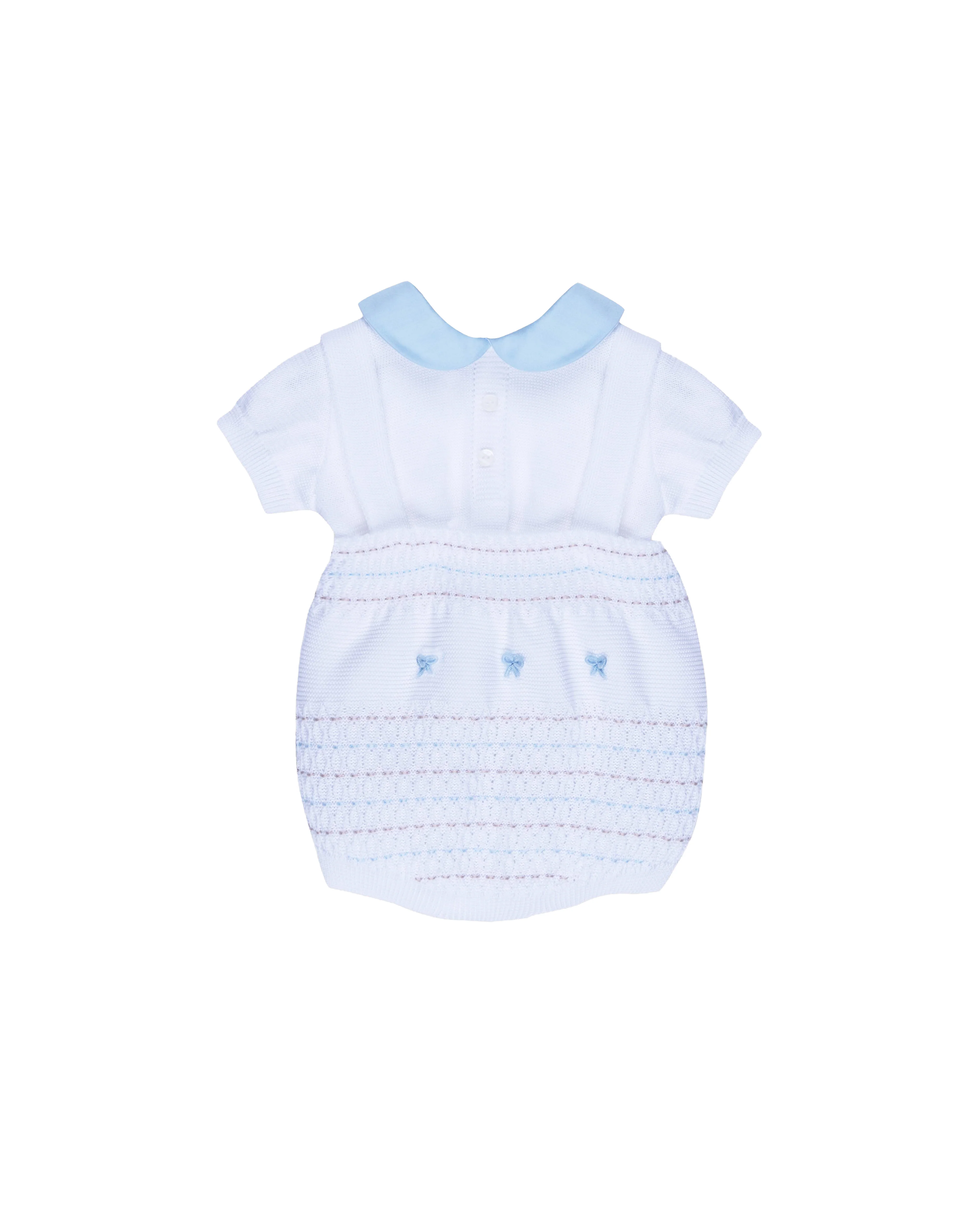 Marlù Completo 2 pz Bianco/Azzurro con Applicazione Fiochetti per Neonate