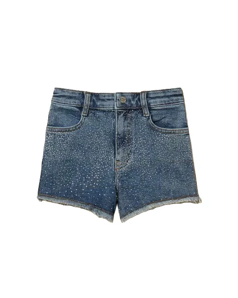 Twinset Kids Short in Denim con Strass per Bambine
