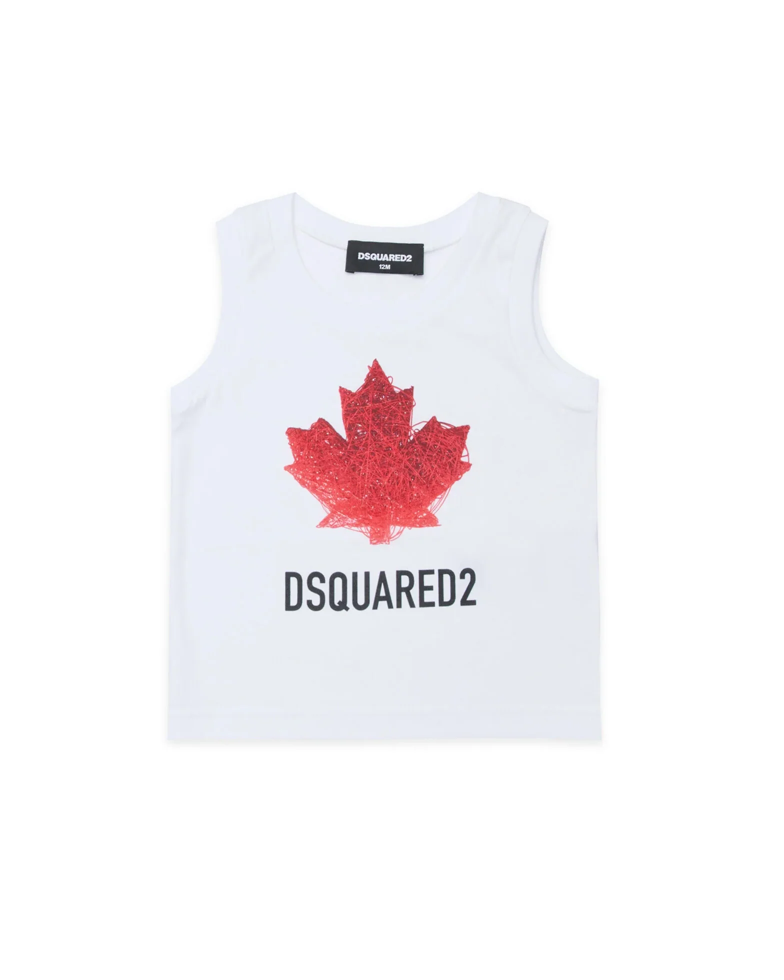 Dsquared2 Kids Canotta Bianca con Stampa Logo Foglia D'acero per Neonati