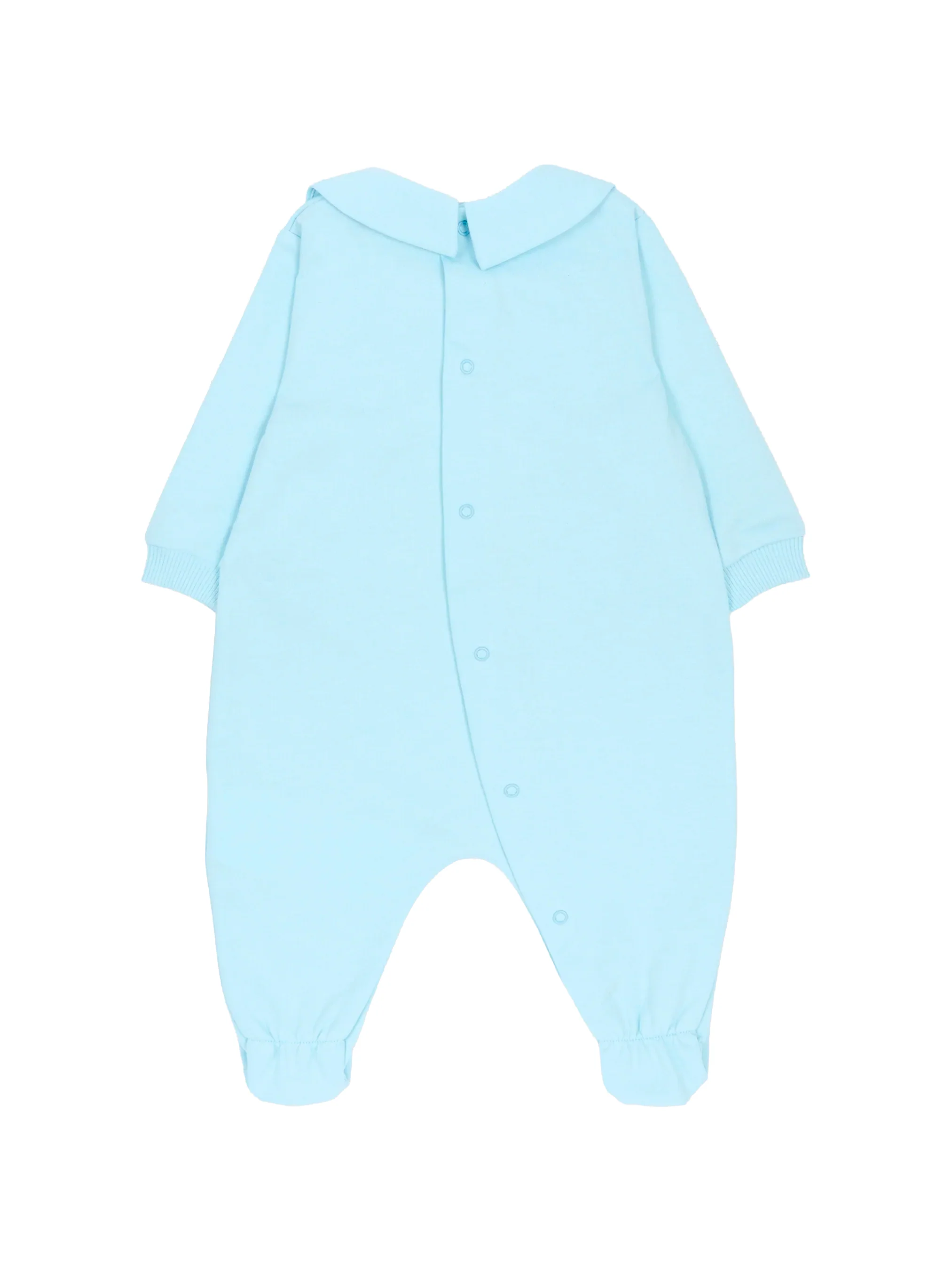 Moschino Kids Tutina Celeste con Stampa Logo per Neonati