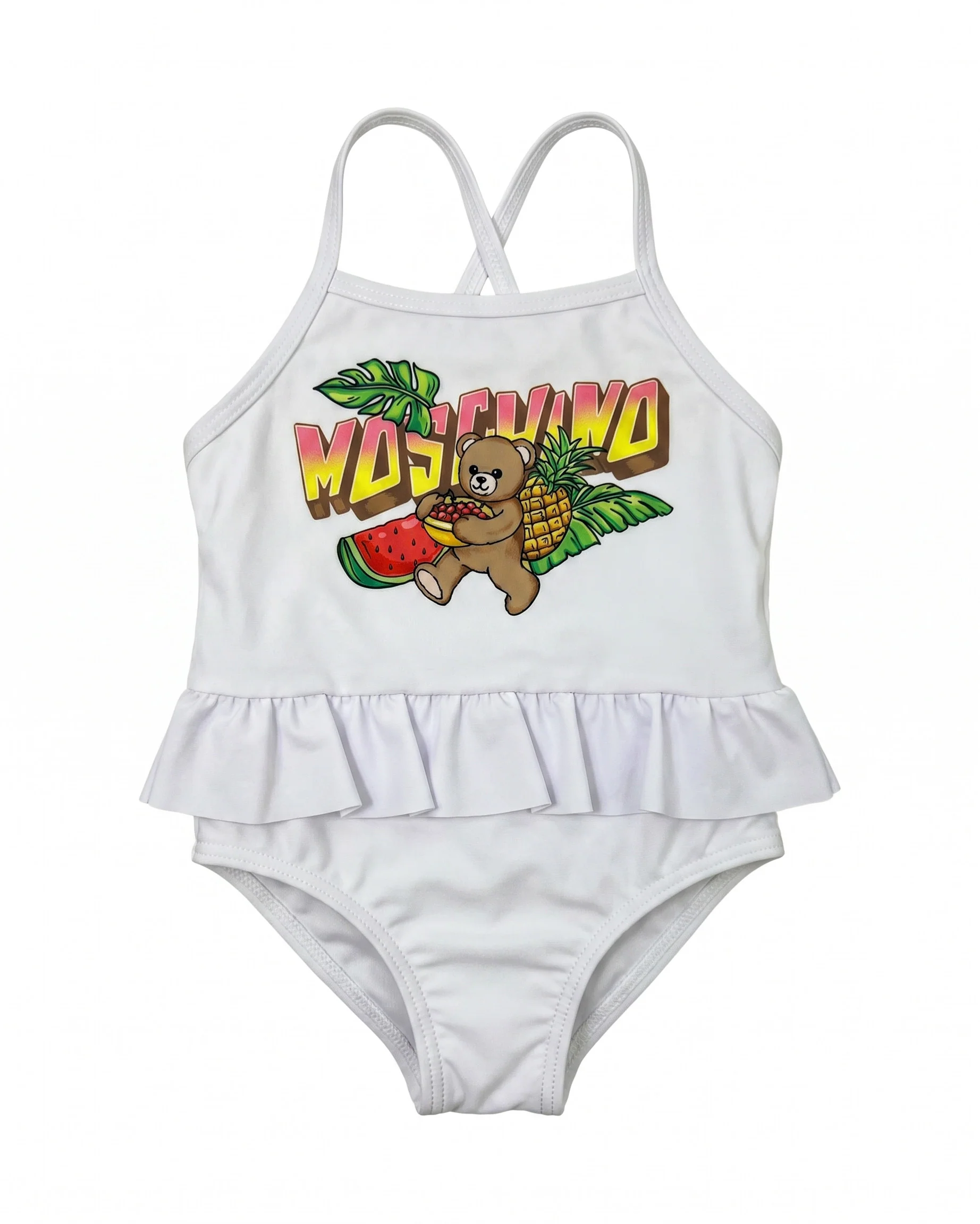 Moschino Kids Costume Bianco con Stampa per Neonate