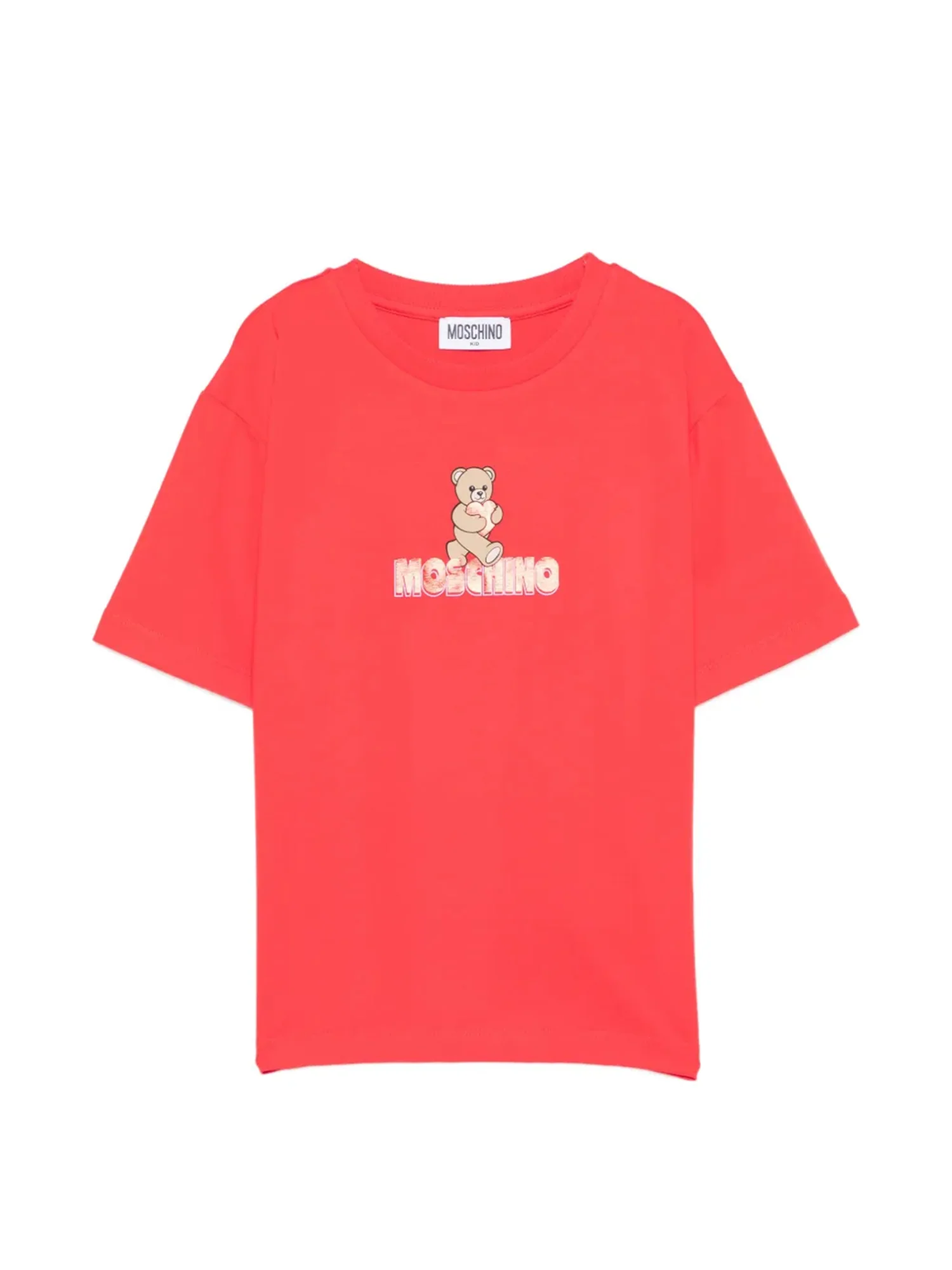 Moschino Kids Maxi T-Shirt Rossa con Logo Teddy Bear per Bambine