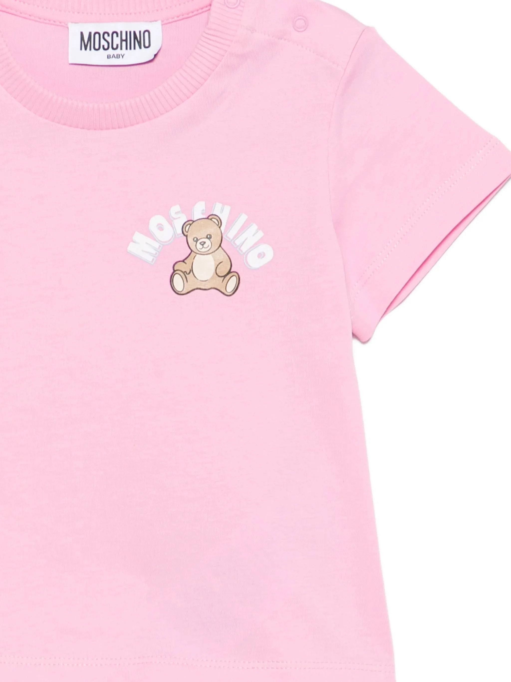 Moschino Kids T-Shirt Rosa con Logo Teddy Bear per Neonati