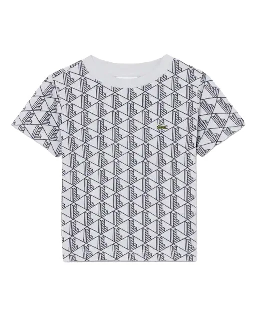 Lacoste Kids T-Shirt Grigio con Stampa All-Over per Bambini