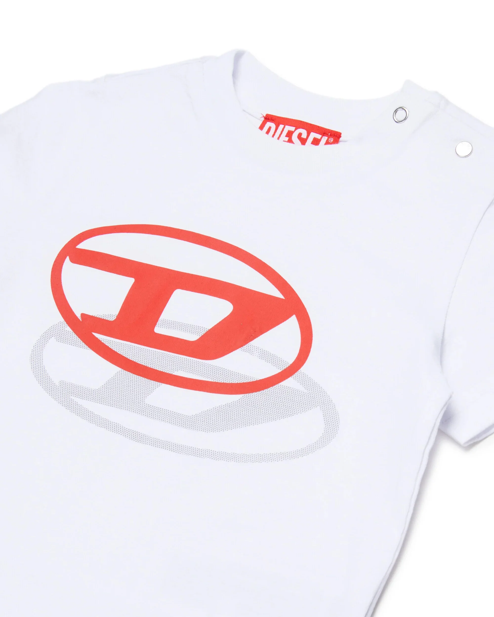 Diesel Kids T-shir Bianca con Doppia Stampa Logo Ovald D Unisex per Neonati