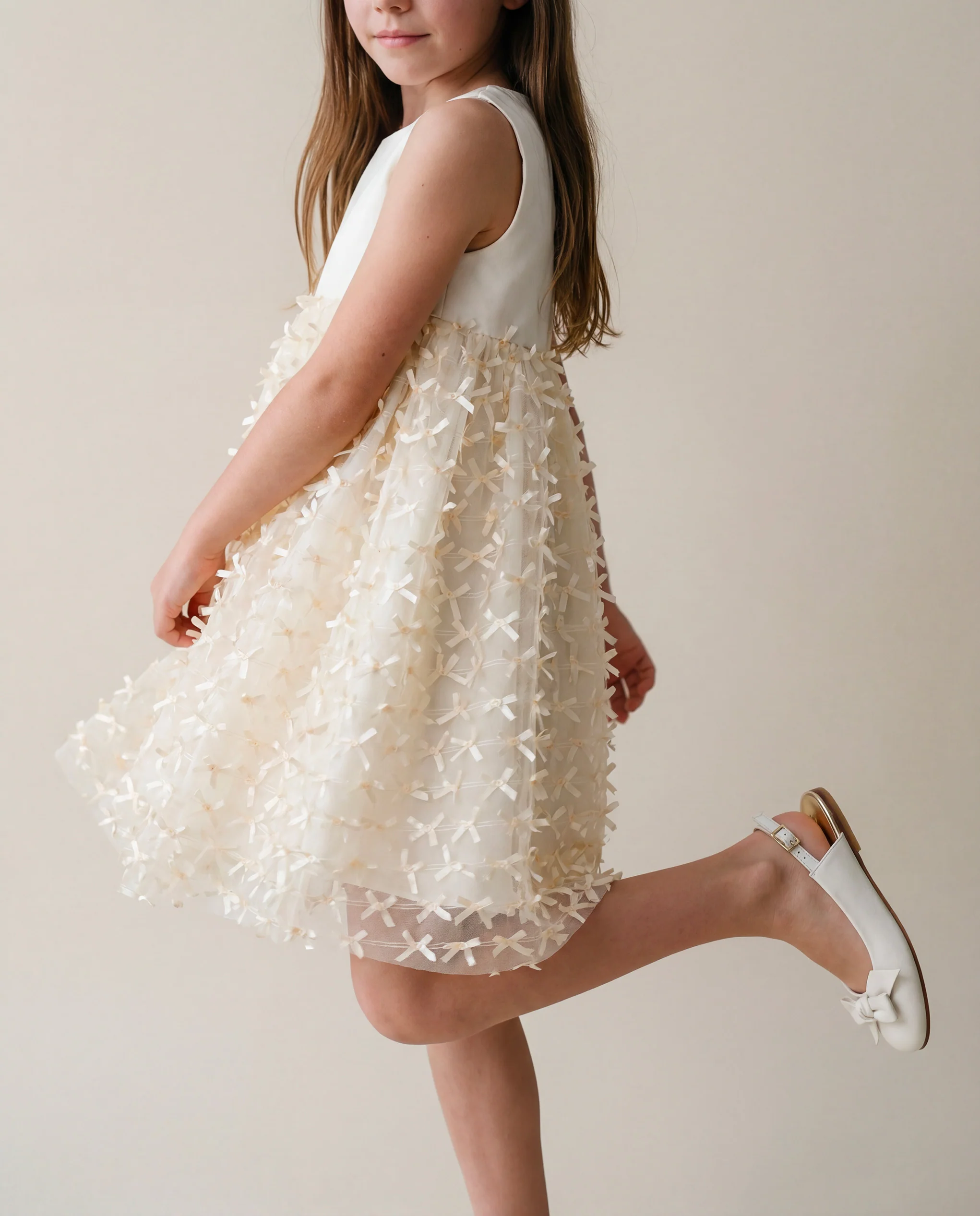 Simonetta Kids Abito Crema da Cerimonia con Applicazione per Bambine