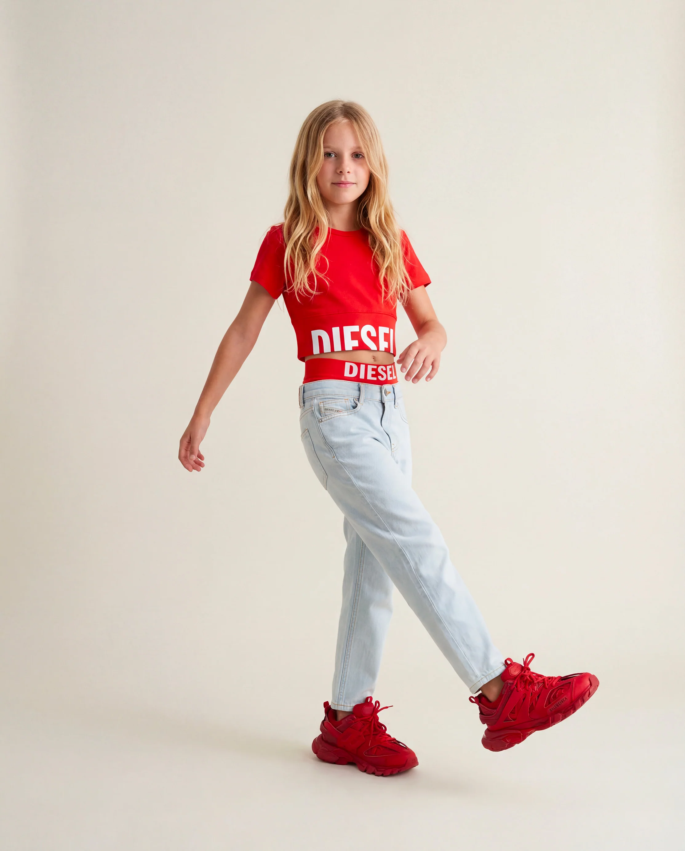 Diesel Kids T-shirt Rossa con Stampa Logo a Contrasto per Bambine