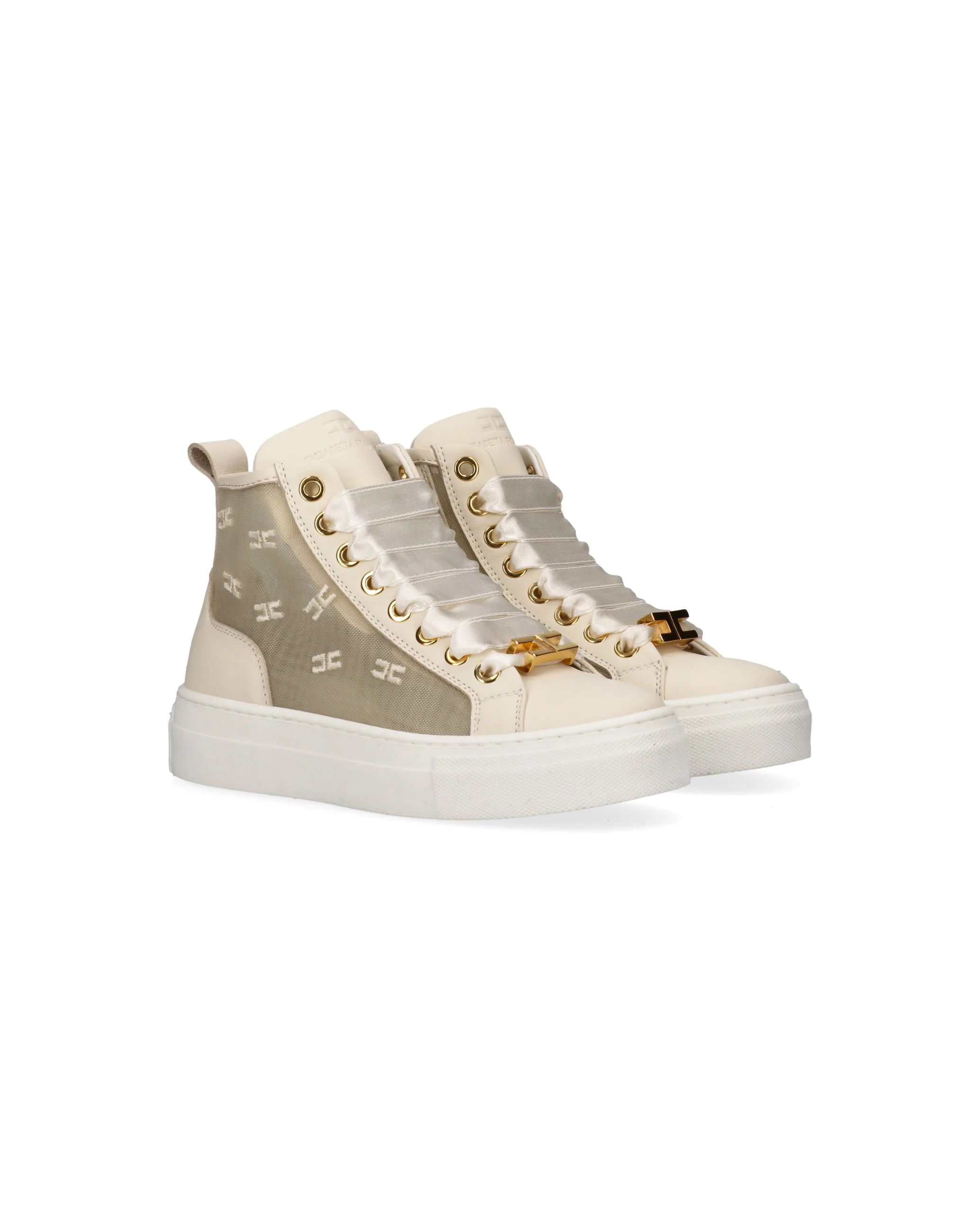 Elisabetta Franchi La Mia Bambina Sneakers Avorio Alta con Loghi Ricamati per Bambine