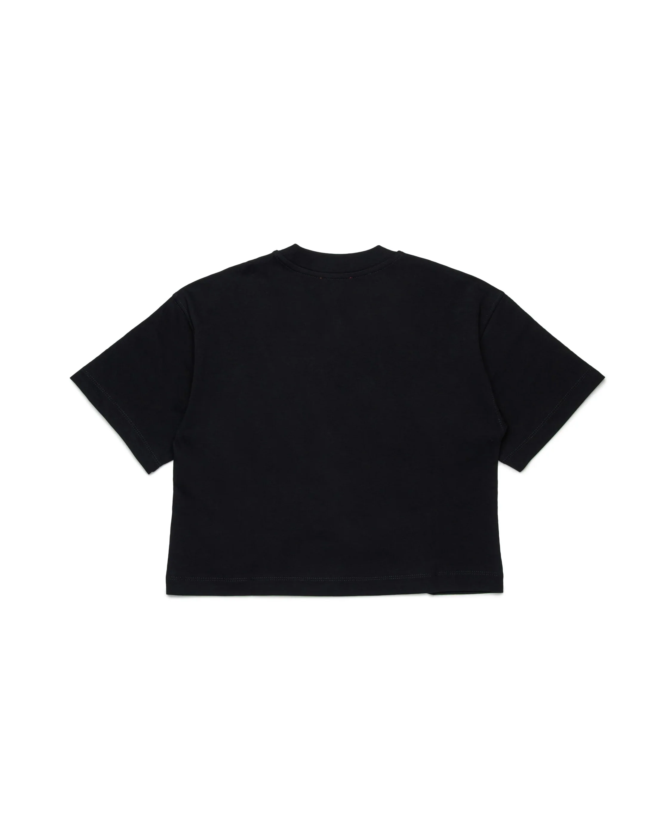 Diesel Kids T-shirt Cropped Nera con Logo Oval D per Bambine