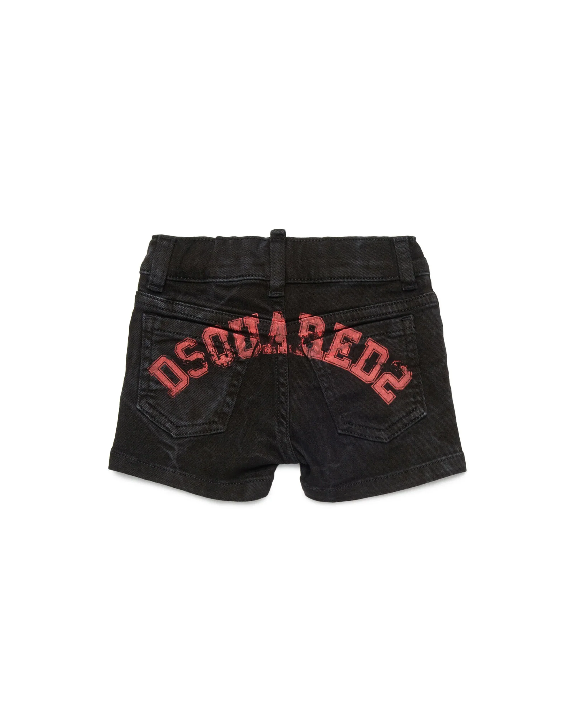 Dsquared2 Kids Bermuda in Denim Nero con Maxi Stampa Logo Retro per Neonati