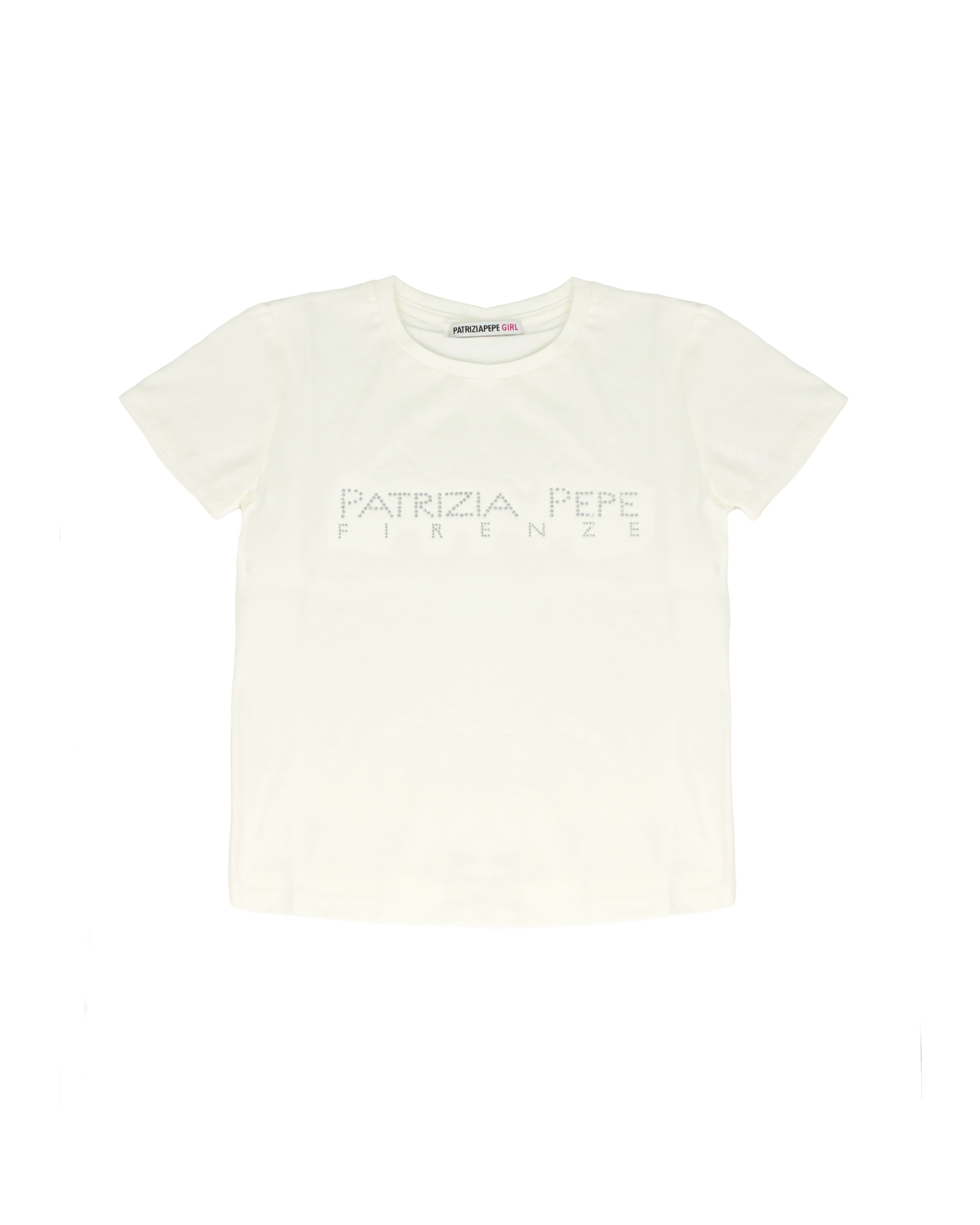 Patrizia Pepe Kids T-Shirt Bianco con Strass Bianco per Bambine