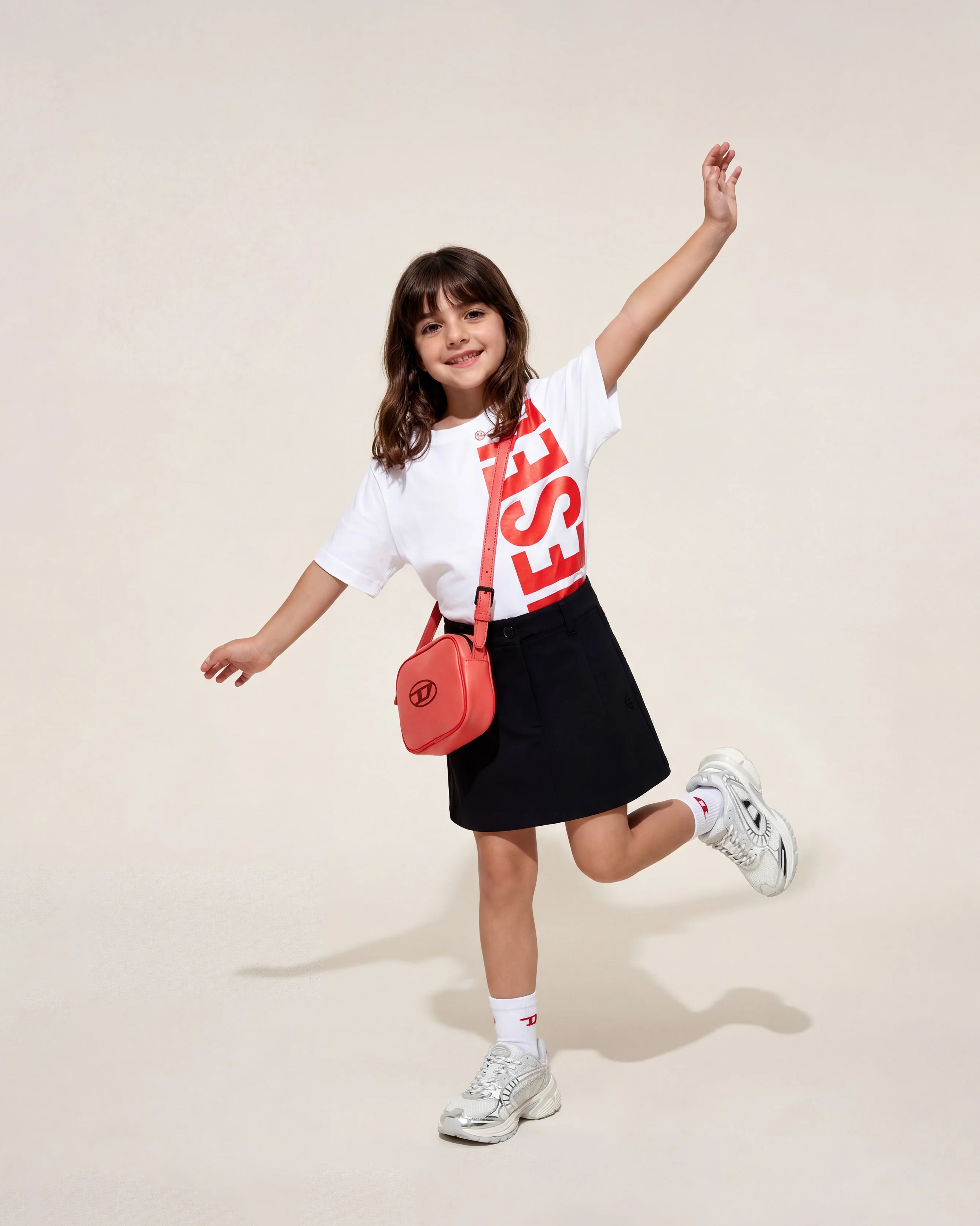 Diesel Kids T-Shirt Bianca con MAxi Stampa Logo a Contrasto Unisex per Bambini