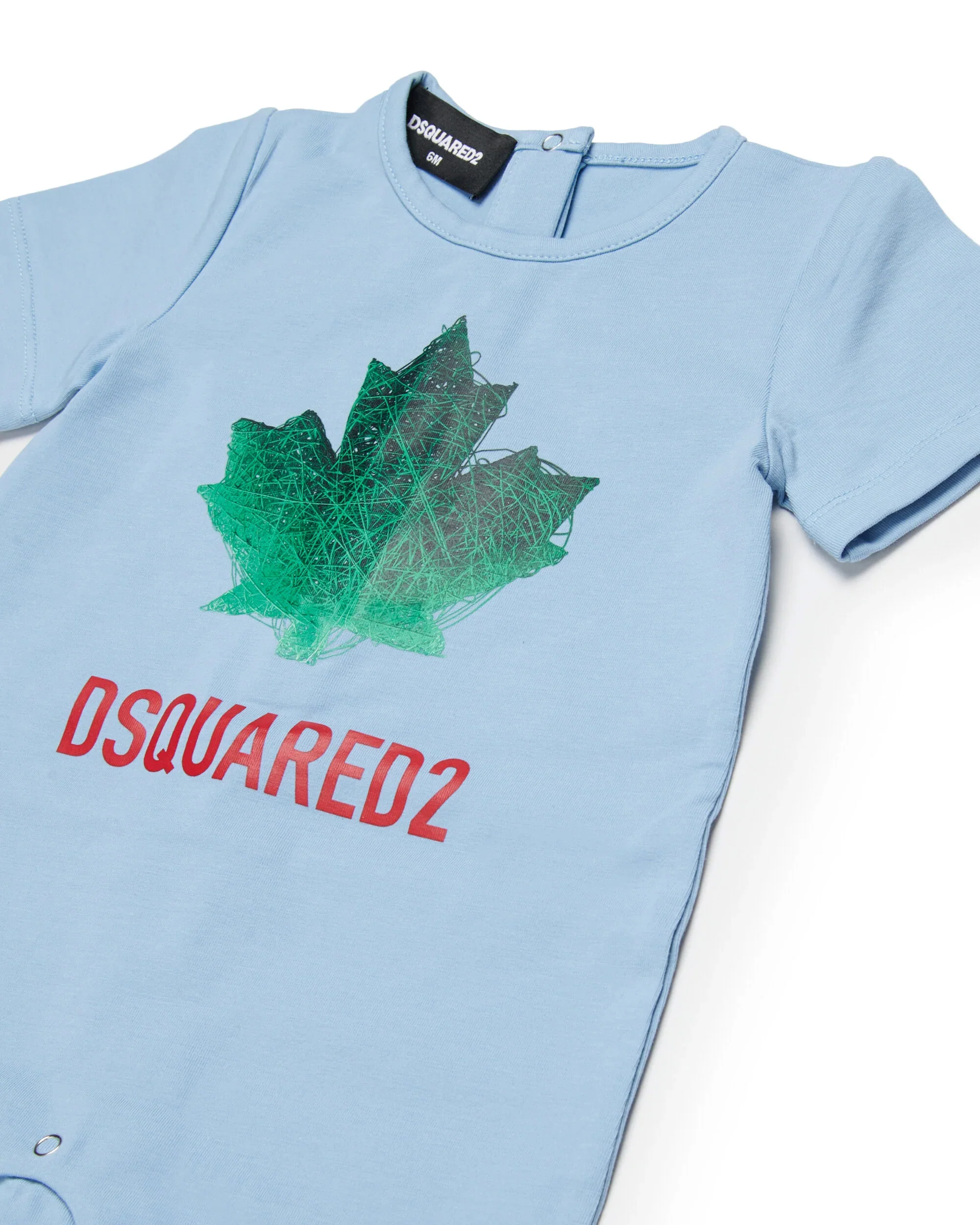 Dsquared2 Kids Tutina Celeste con Stampa Logo Foglia D'acero a Contrasto per Neonati