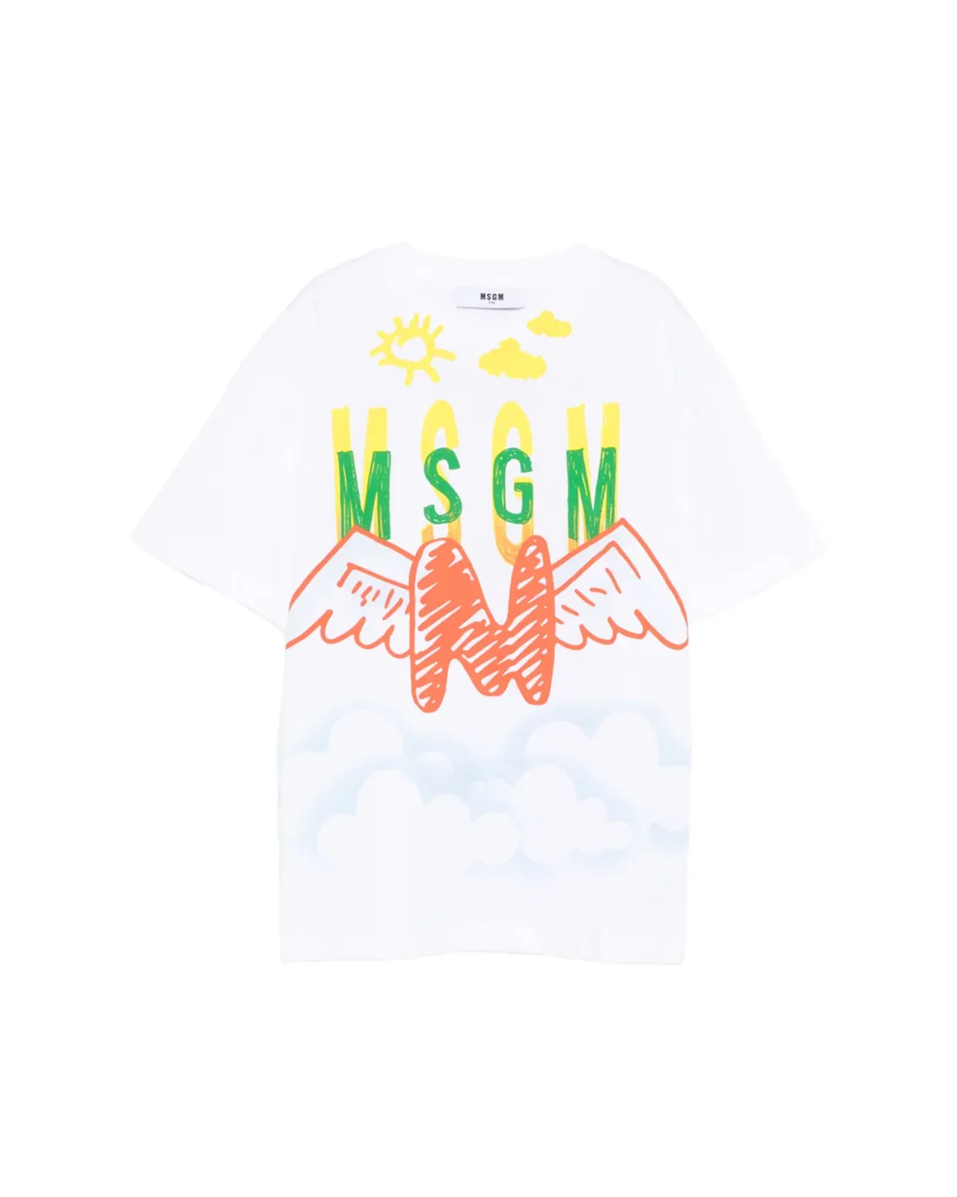 Msgm Kids T-Shirt Bianco con Logo Stampato a Fantasia per Bambini