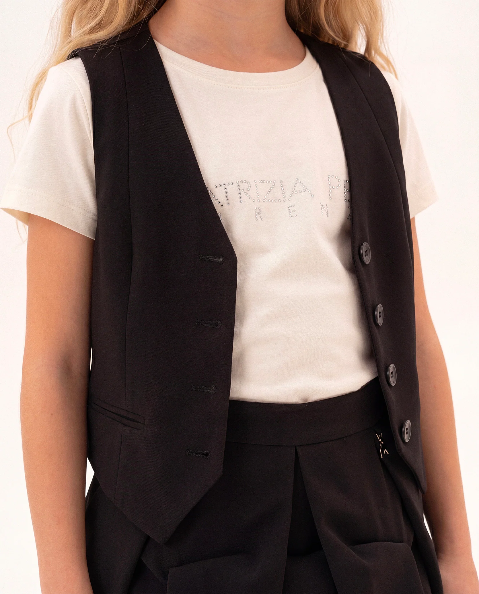 Patrizia Pepe Kids T-Shirt Bianco con Strass Bianco per Bambine