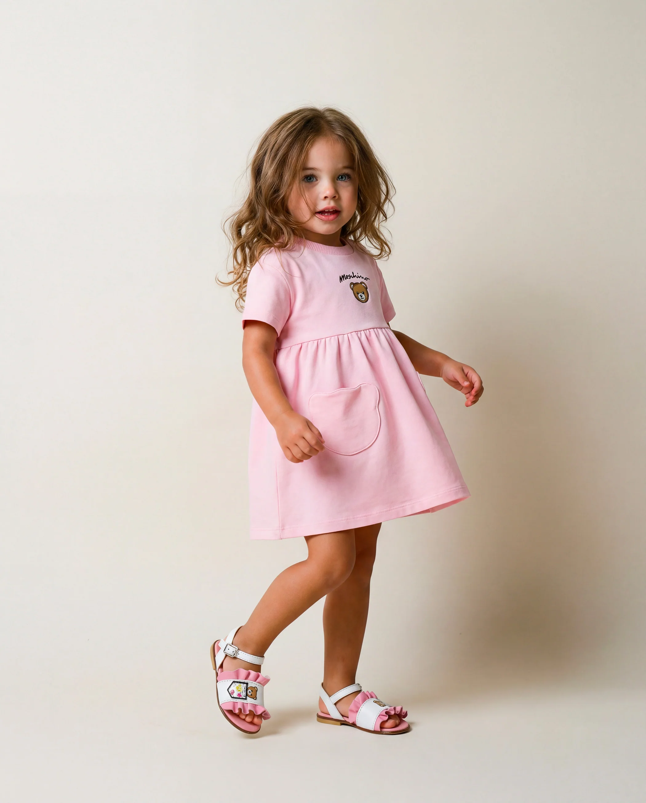 Moschino Kids Abito Rosa Con Logo Teddy Bear per Neonate
