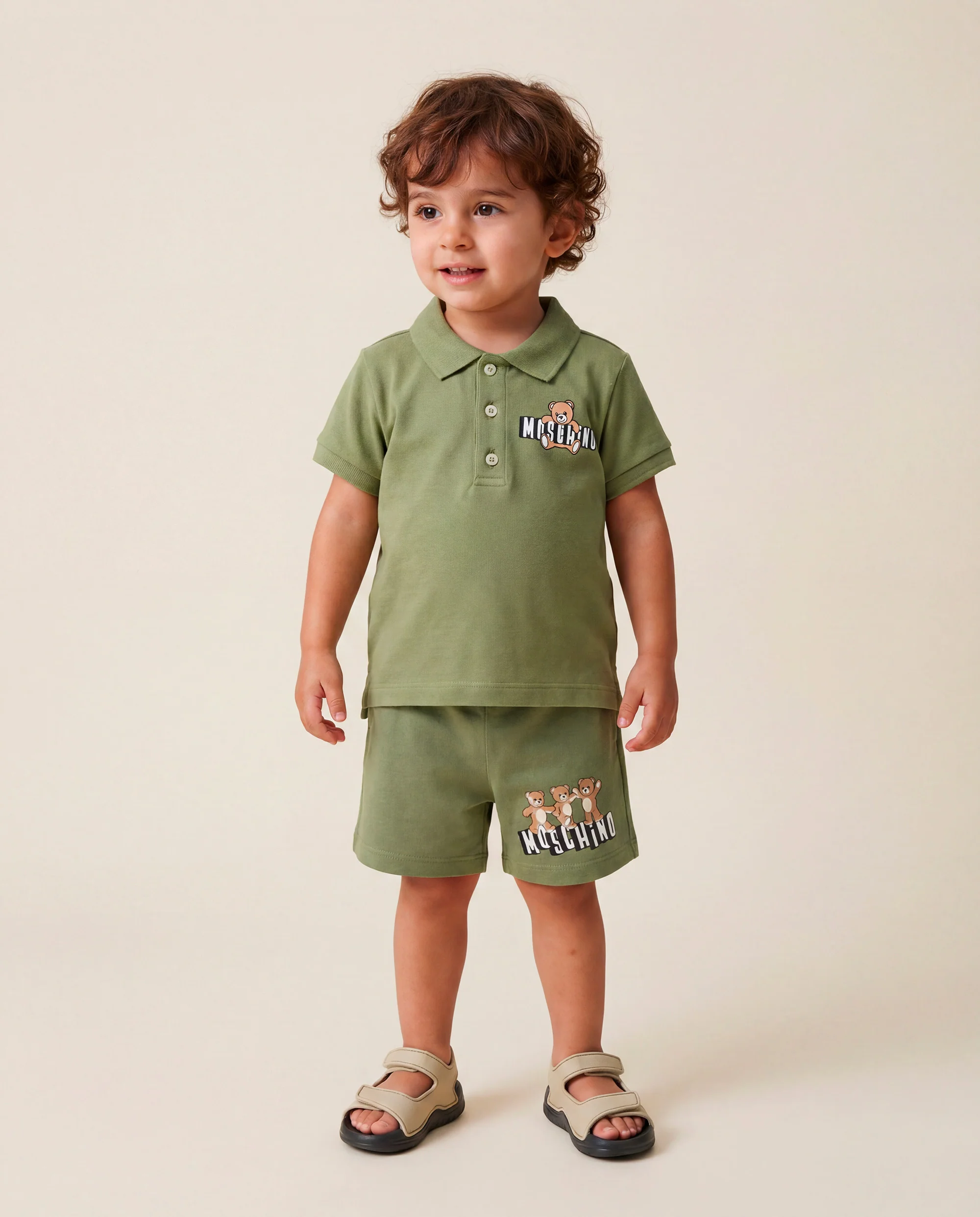Moschino Kids Short Verde con Logo Teddy Bear per Neonati