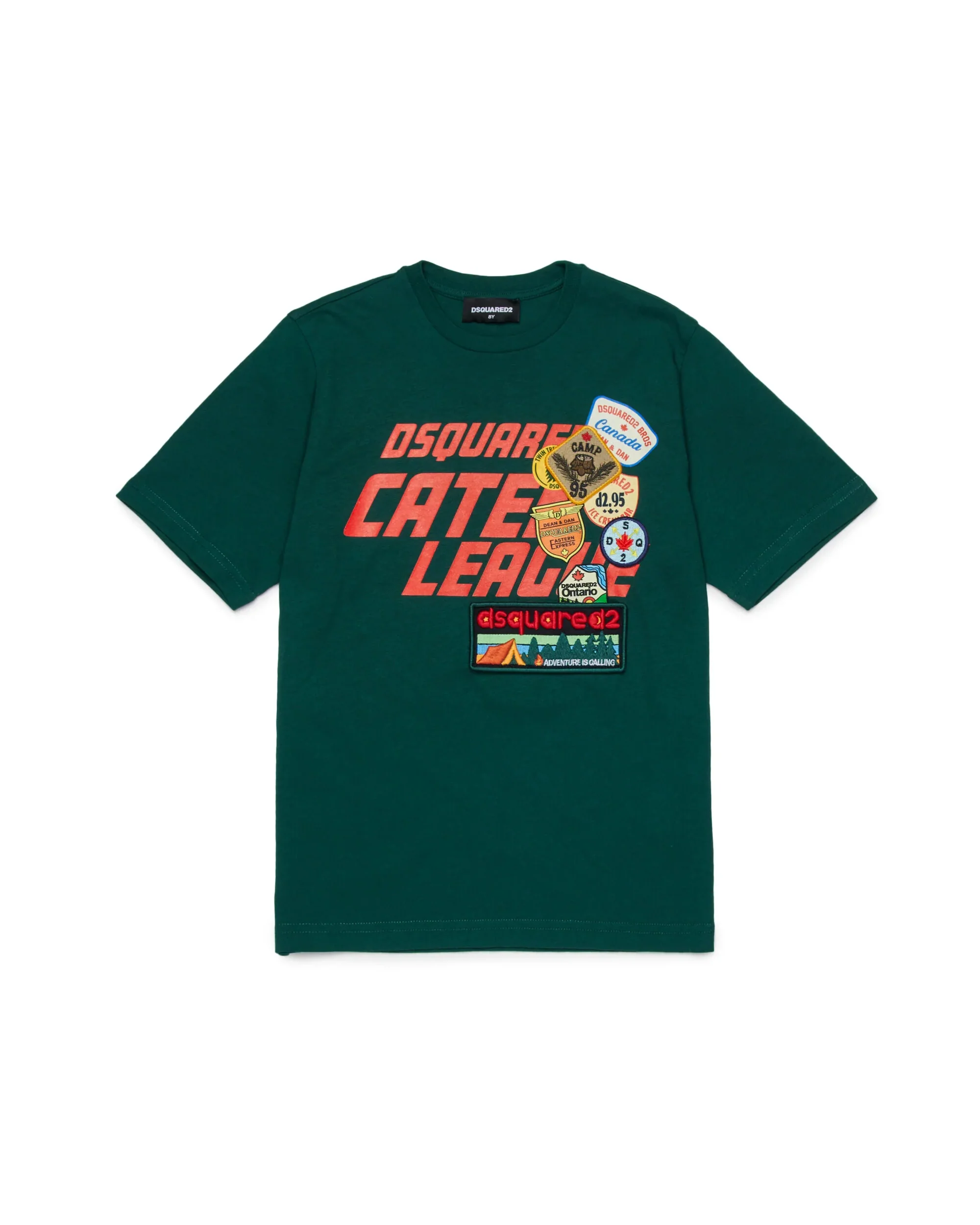 Dsquare2 Kids T-shirt Verde con Stampa e Applicazioni Patch Unisex per Bambini
