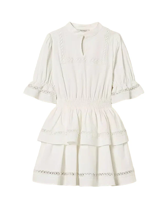 Twinset Kids Abito Off-White con Pizzo per Bambine