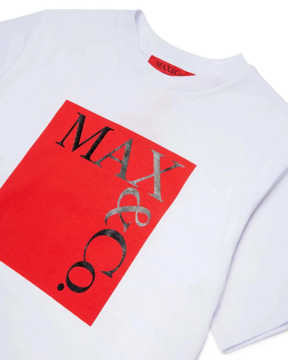 Max & Co T-Shirt Bianca con Logo Stampato in Rosso per Bambine