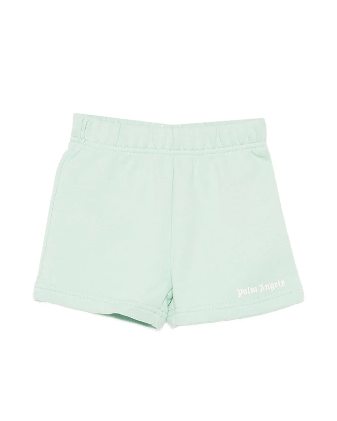 Palm Angels Kids Short Verde Chiaro con Logo Celeste per Neonato
