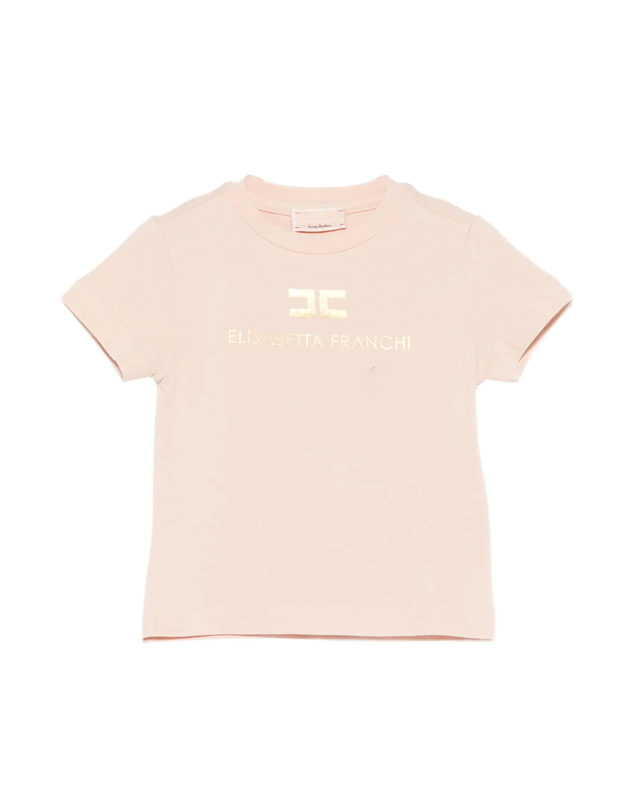 Elisabetta Franchi La Mia Bambina T-shirt Rosa con Stampa Logo Effetto Oro per Neonate