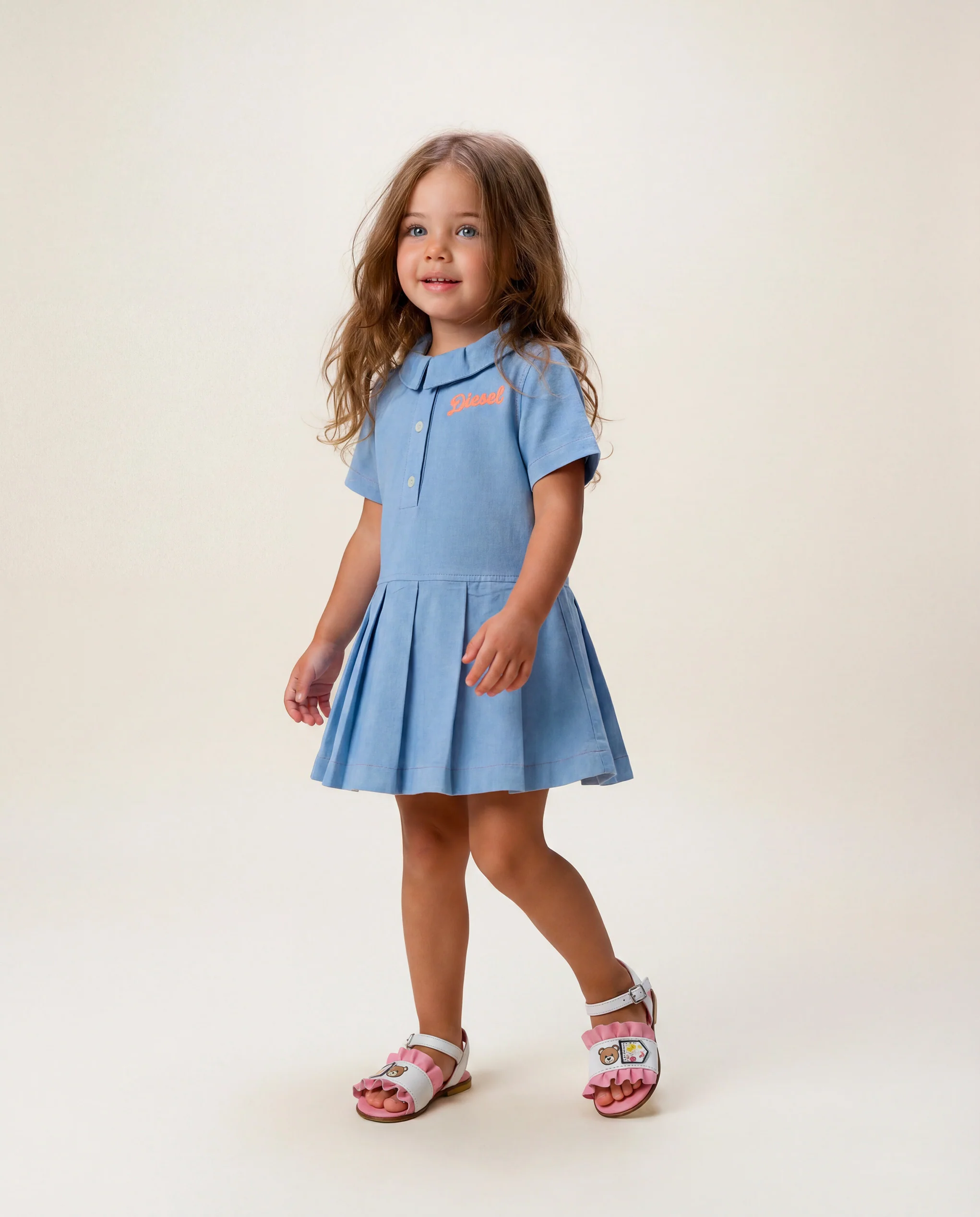 Diesel Kids Abito College Celeste con Applicazione Logo per Neonate