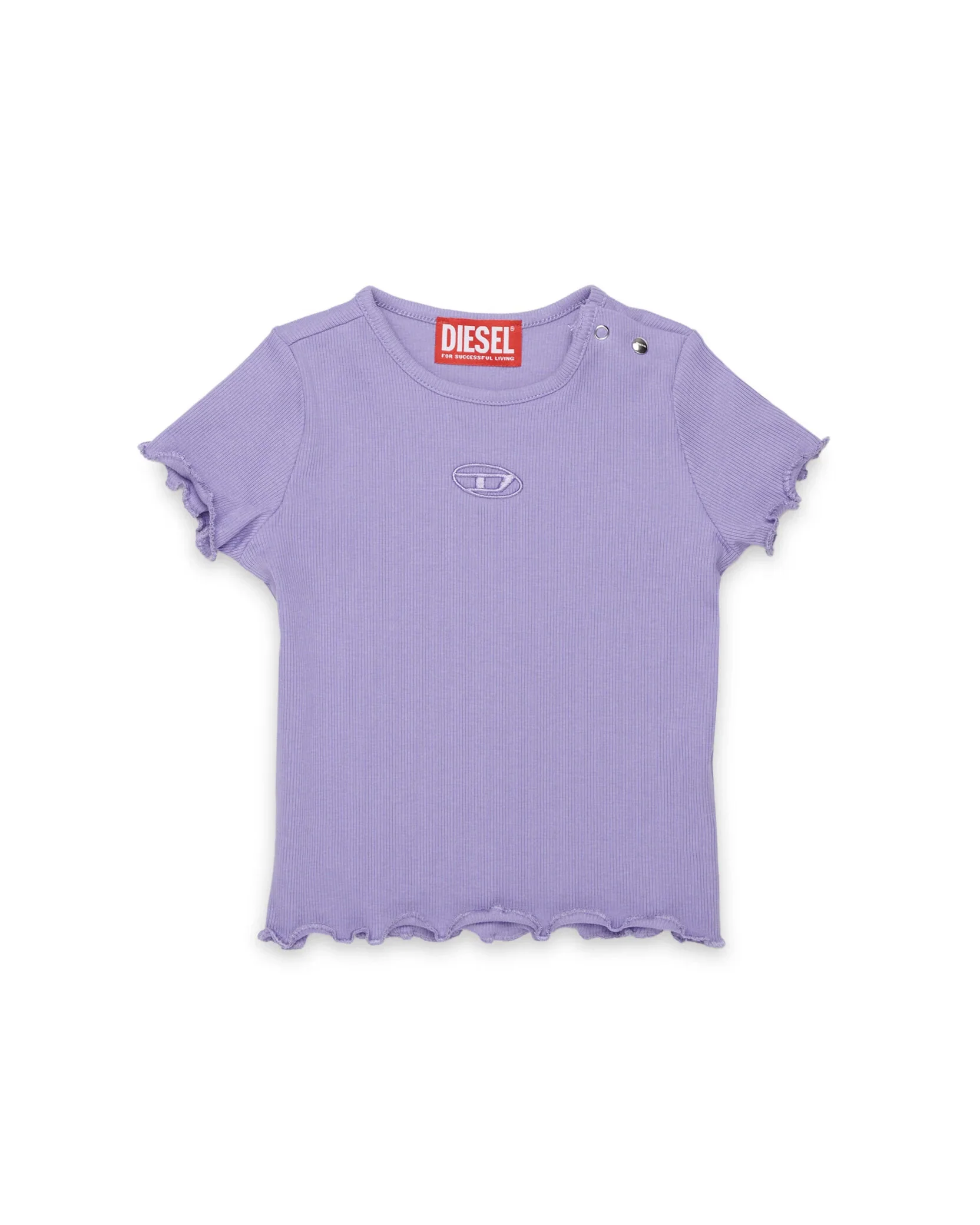 Diesel Kids T-Shirt Lilla a Costine con Logo in Rilievo per Neonate