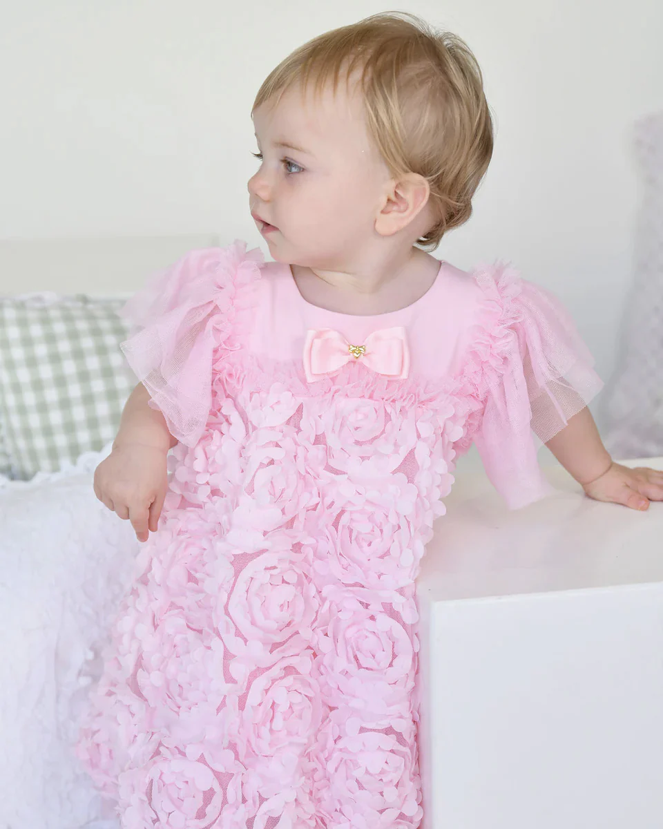 Angel's Face Kids Pennie Abito Rosa con Applicazioni Rose per Neonate