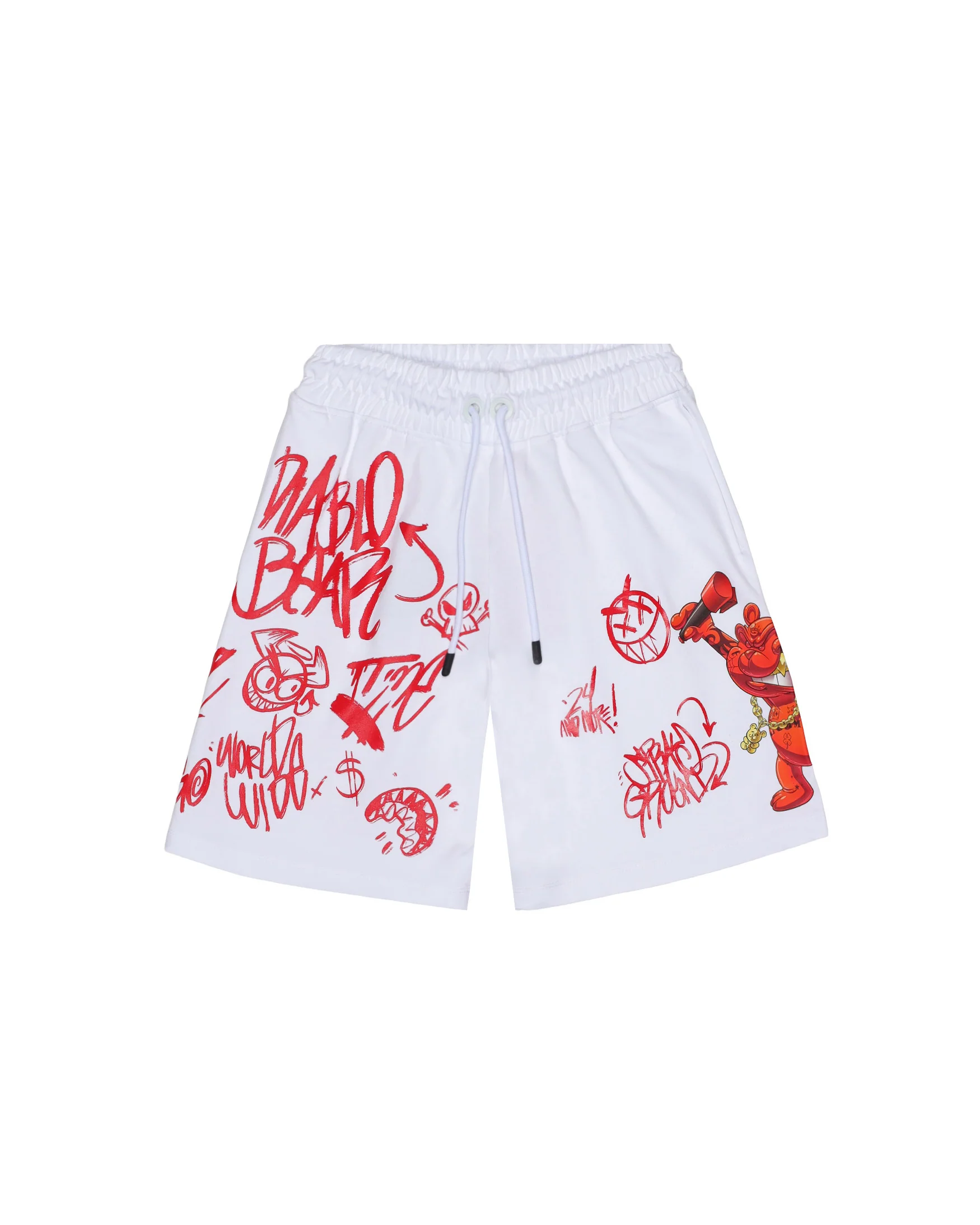 Sprayground Kids Bermuda Bianco con Stampa a Contrasto Rosso per Bambini