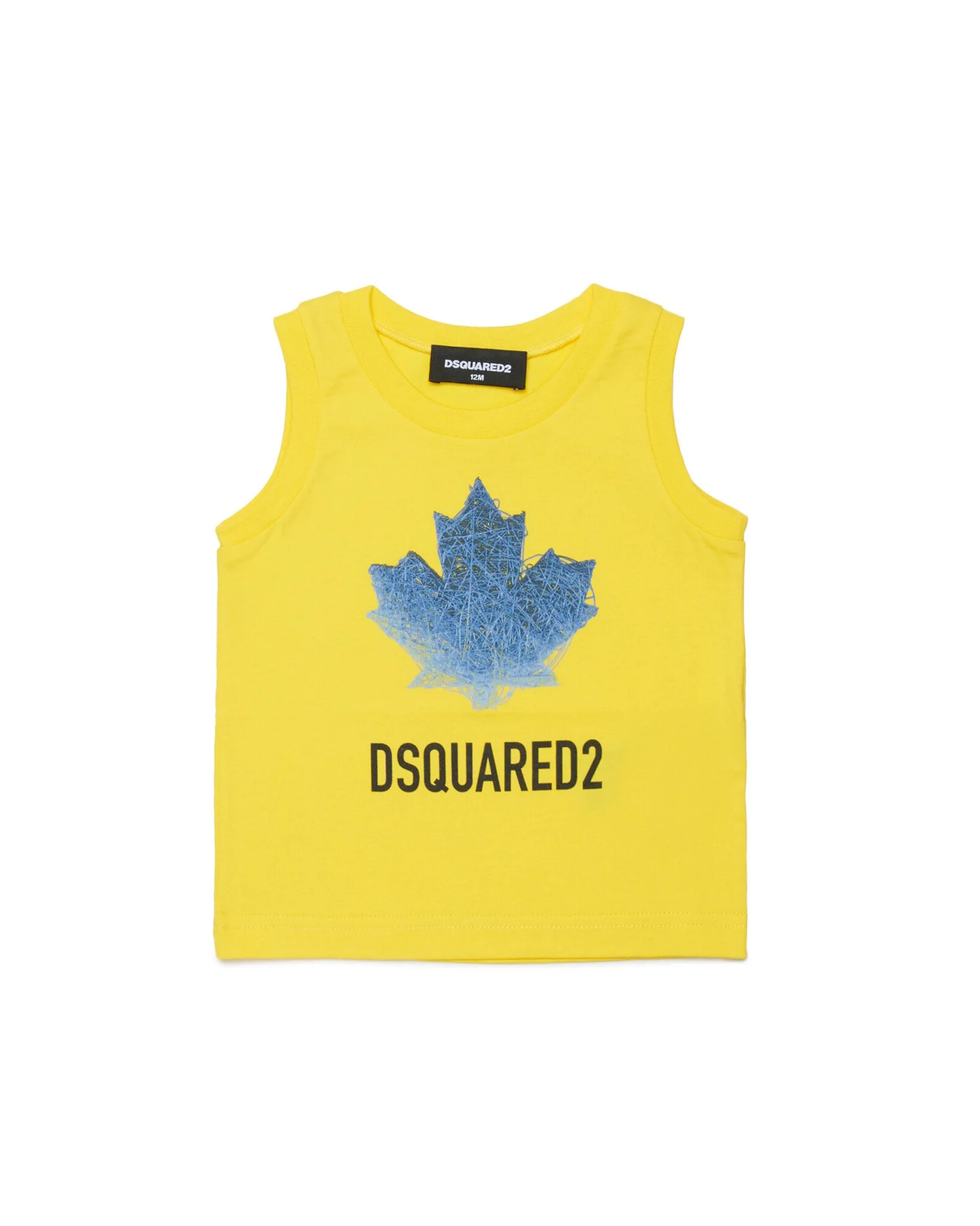 Dsquared2 Kids Canotta Gialla con Stampa Logo Foglio D'acero a Contrasto per Neonati