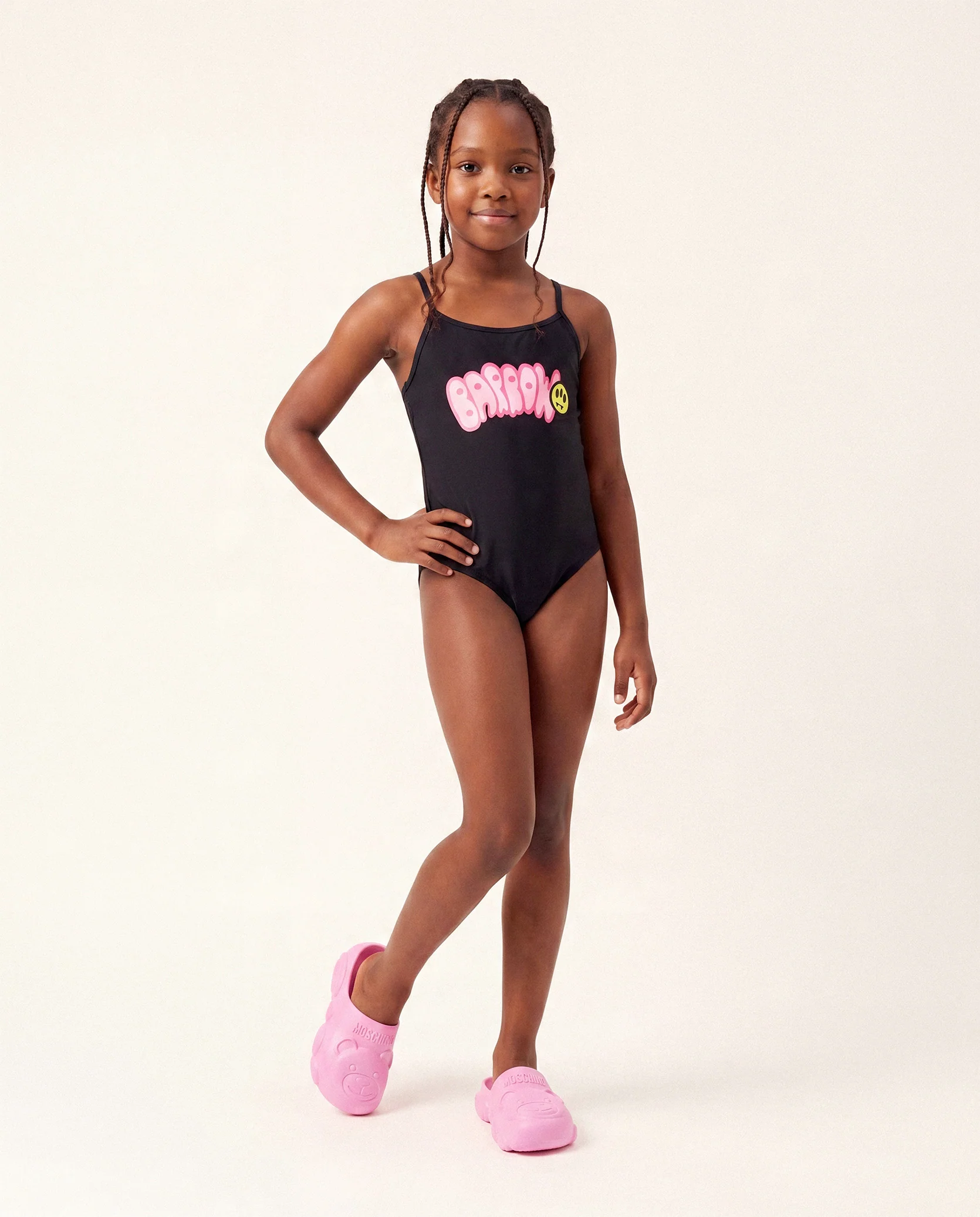Barrow Kids Costume Intero Nero con Stampa Logo Rosa per Bambine
