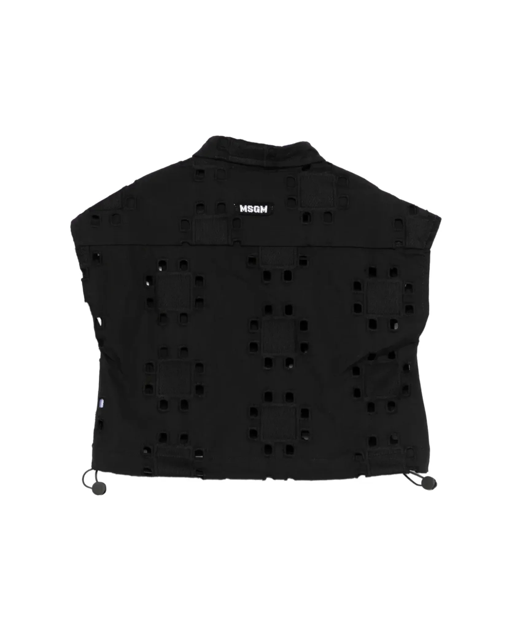 Msgm Kids Camicia Nera Giromanica con Motivi Decorativi per Bambine