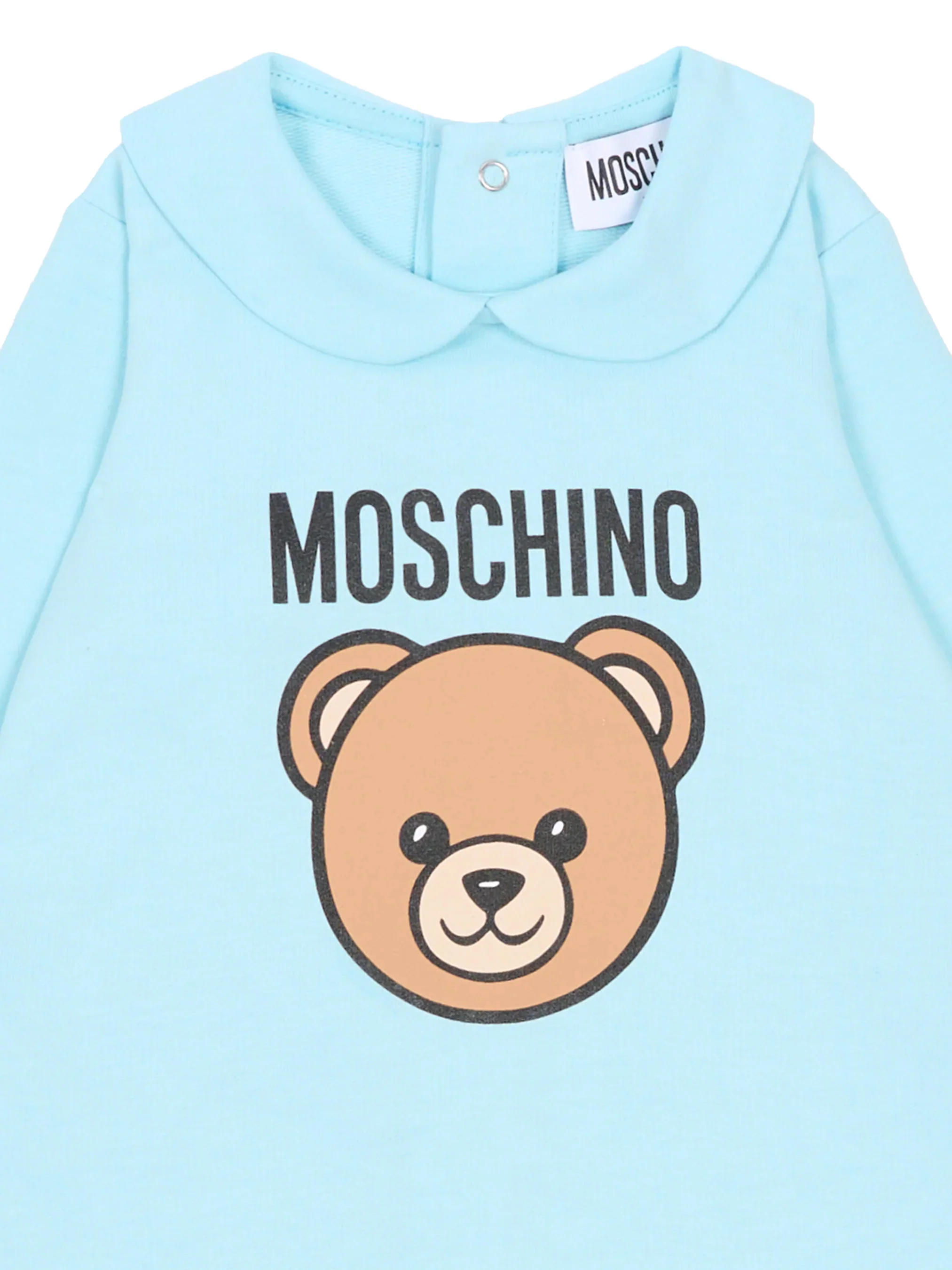 Moschino Kids Tutina Celeste con Stampa Logo per Neonati
