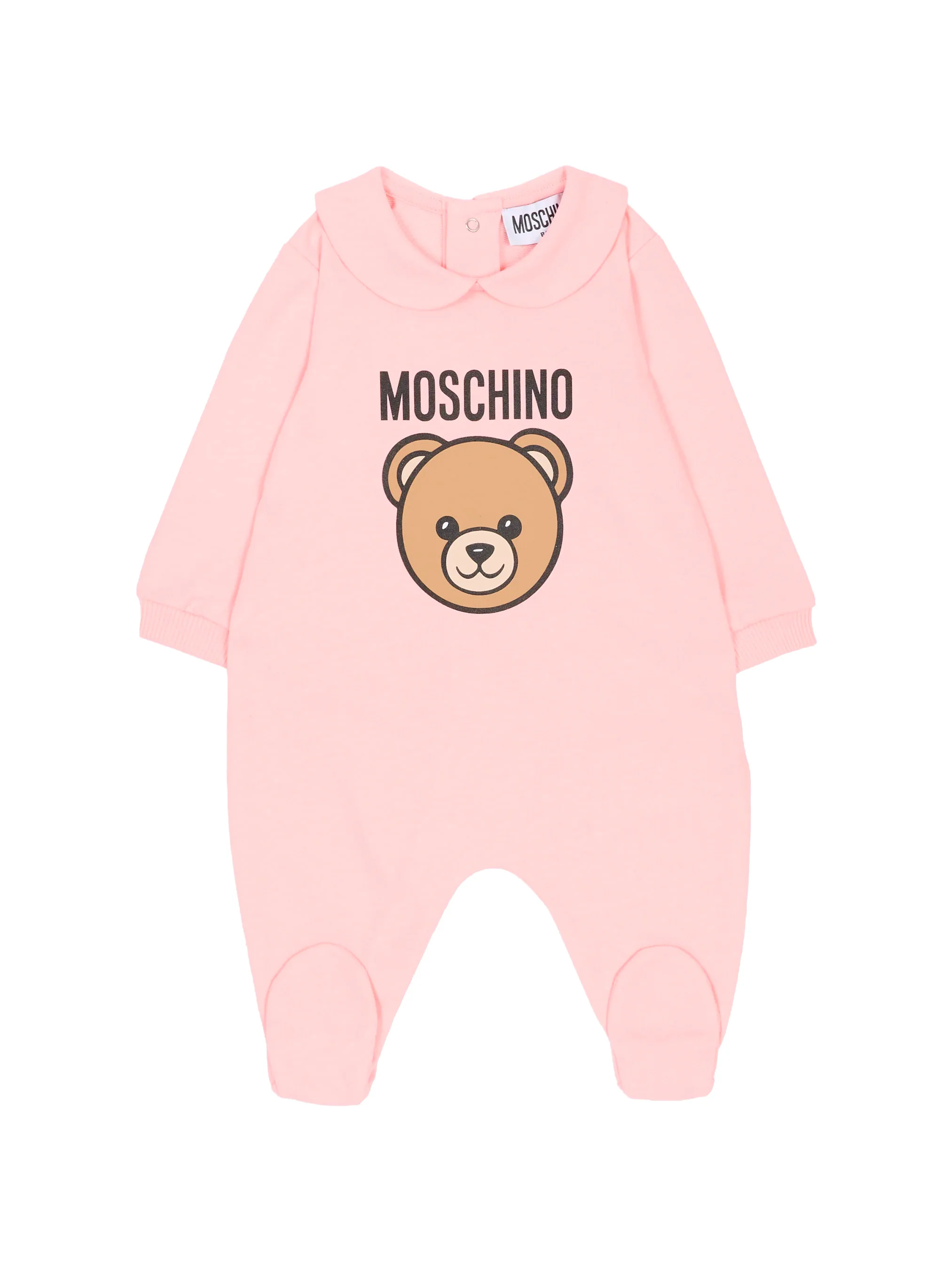Moschino Kids Tutina Rosa con Stampa Logo Teddy per Neonate