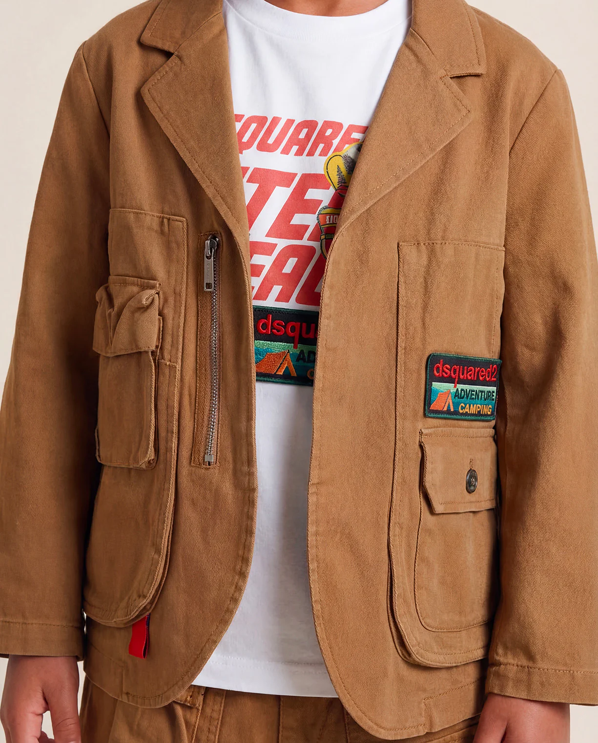 Dsquared2 Kids Giacca Marrone con Patch Logo e Tasconi Cargo Frontali