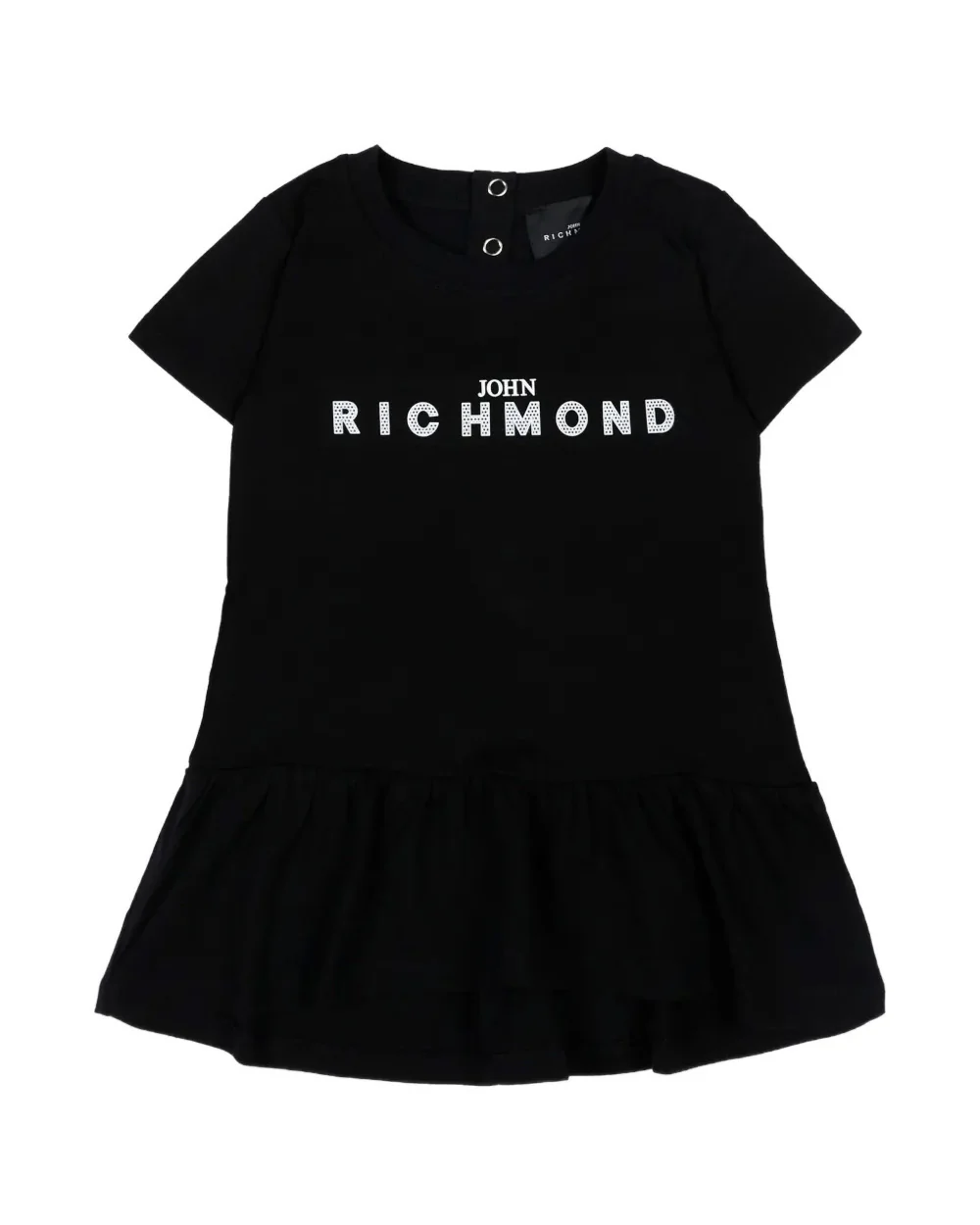 John Richmond Kids Abito Nero con Logo Ricamato per Neonate