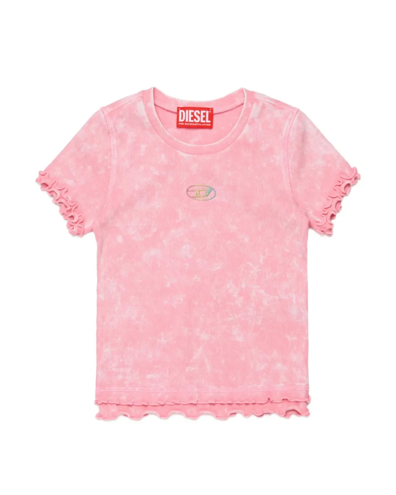 Diesel Kids T-Shirt Rosa Sfumata a Costine con Logo in Rilievo Multicolor per Bambine